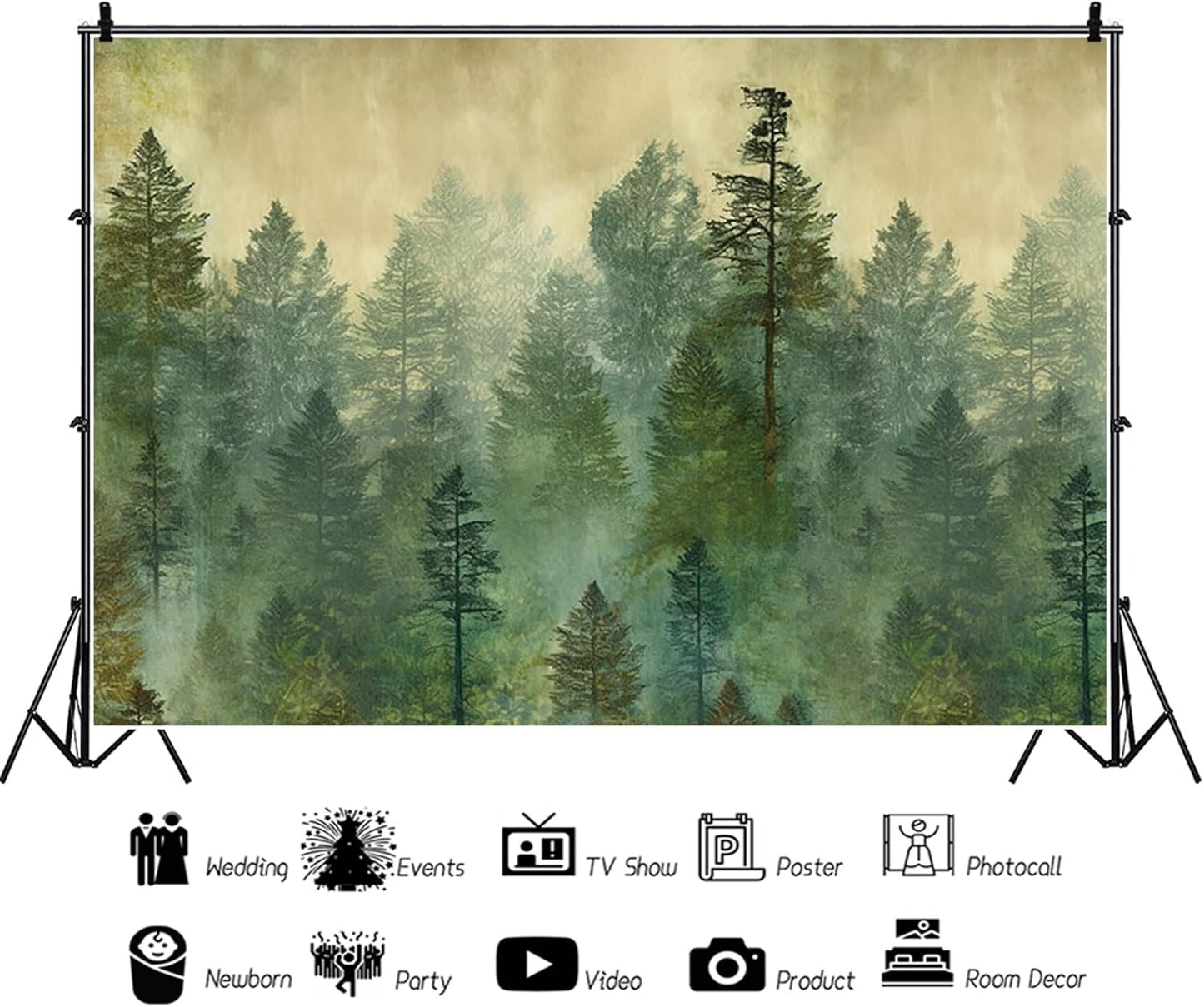 Tranhiafe 9x6ft Oil Painting Forest Backdrop Nature Watercolor Tree Photography Background Kids Birthday Newborn Baby