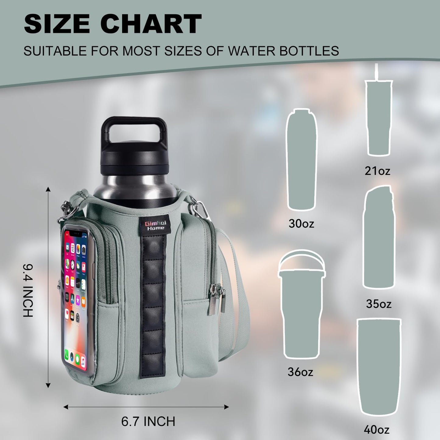 Magnetic Gym Bags for Men & Women with Adjustable Strap,Magnetic Bag Water Bottle Holder for Travel, Work,Sports,Water Bottle Sling Bag with Pocket (Gray)