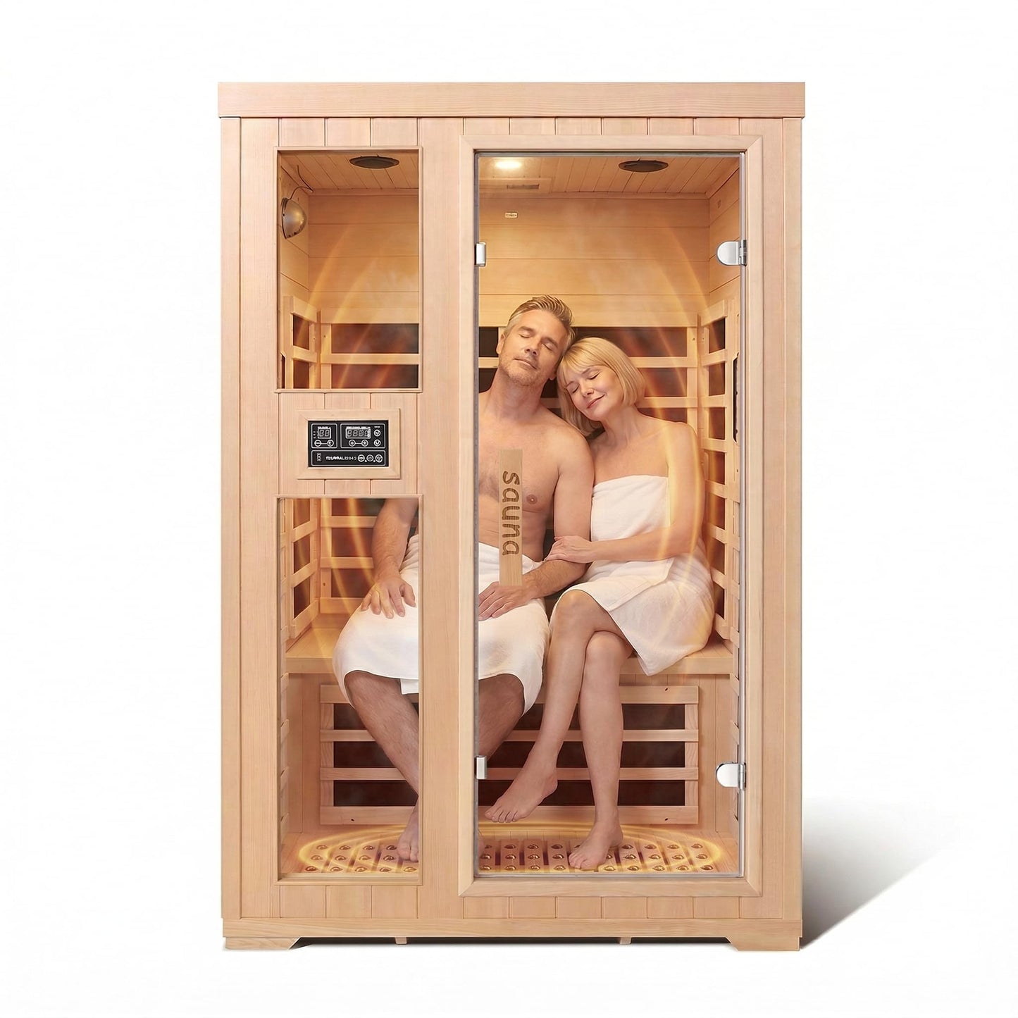 Homsido 2-Person Low EMF Far Infrared Sauna for Home,Canadian Hemlock Wood with 7-Color Therapy,Bluetooth Speakers,Chromotherapy Lights,1850W Heater,Tempered Glass Door&LCD Control Panel