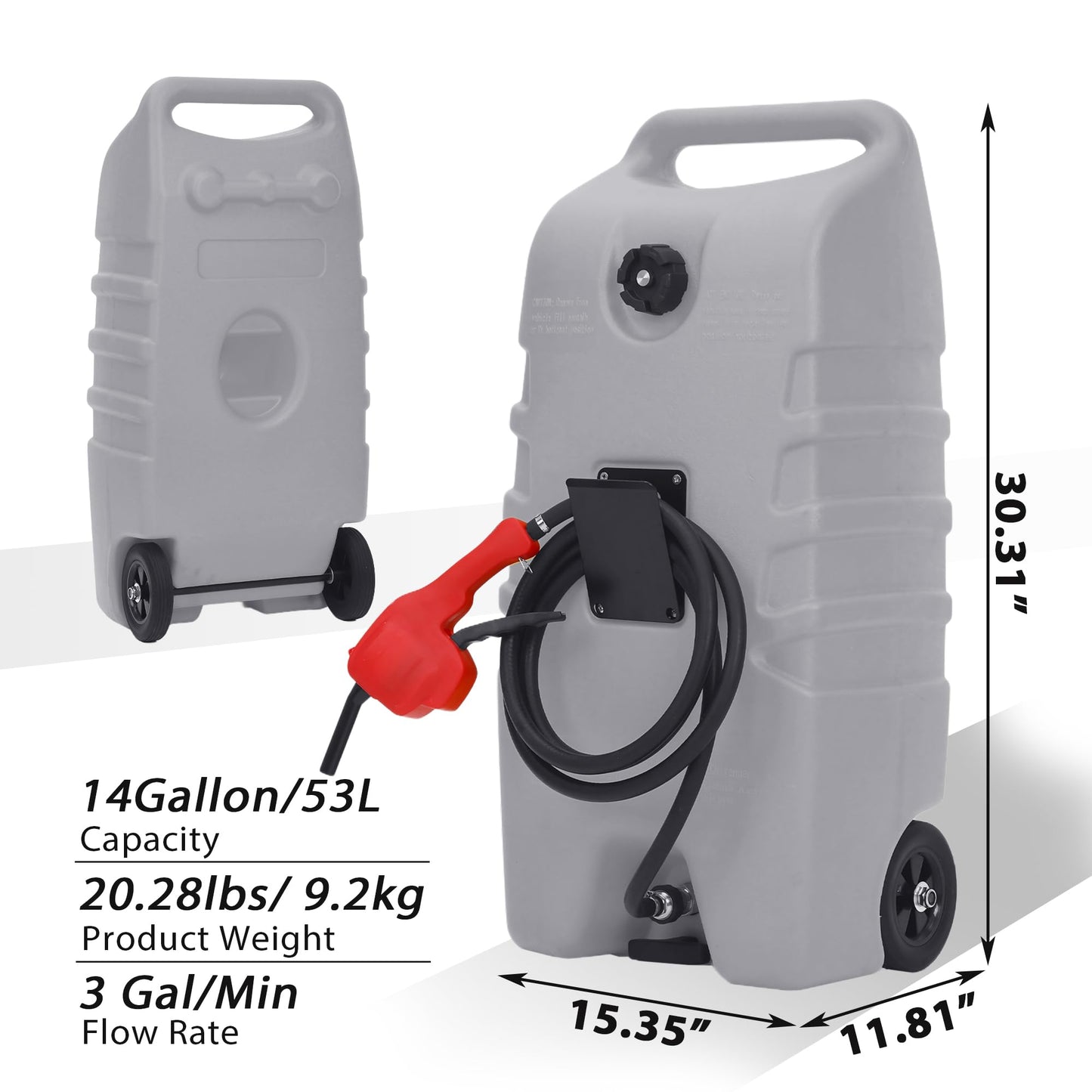 Garvee 15 gal Gas Can, Fuel Caddy with Pump, Fuel Transfer Tanks with 10 ft Delivery Hose Diesel Fuel Can for Cars, Lawn Mowers, Boats,Medium, Gray