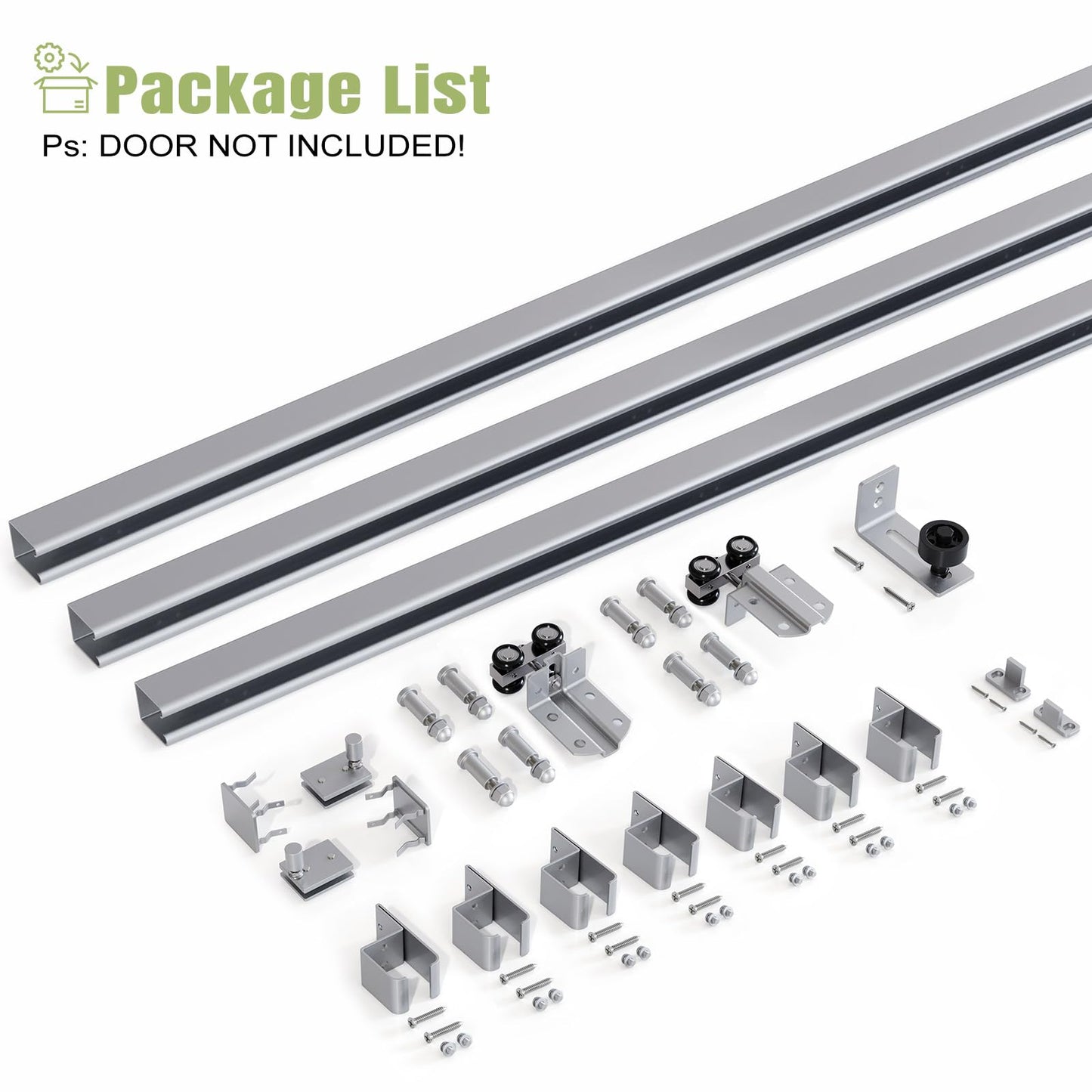 Easelife 12FT Exterior Sliding Barn Door Hardware Kit, Box Rail Track, 450lb Capacity, Sliver Weather-Resistant Steel, Wall Mount System for Outdoor Use, Fit Single 72in Door