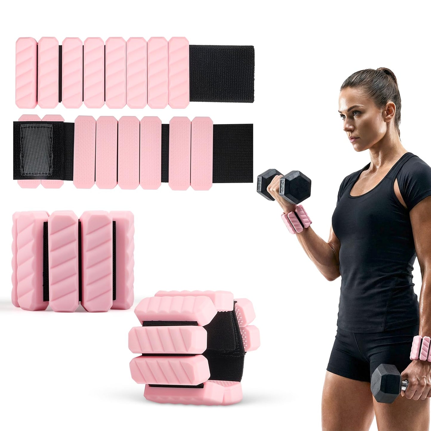 KIMPOK Wrist & Ankle Weights – 2 lbs / 1 lb Pair, Silicone-Wrapped Adjustable Wearable Weights for Toning, Walking, Pilates & Yoga (pink, 1 lb pair (0.5 lb each))