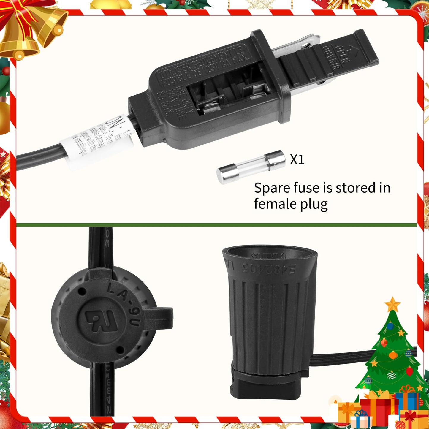 Minetom C9 Stringer 100 FT Outdoor String Lights, 2 Pack, Black Wire, 100 Sockets, 12in Spacing, for C9 LED Bulbs