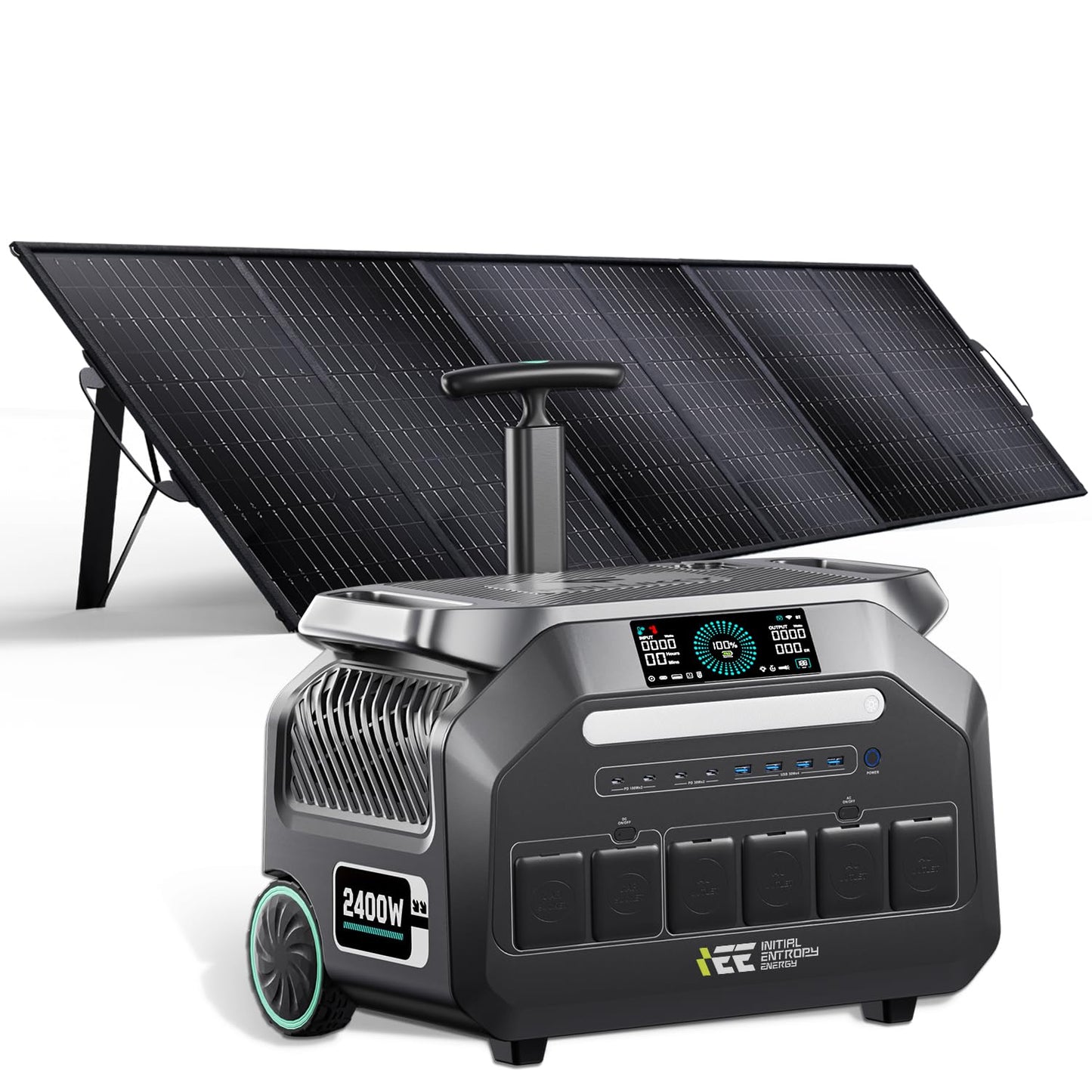 IEE 2400W(4800W Peak) Portable Power Station P2400, 2048Wh LiFePO4 Solar Generator with 500W Solar Panel, 1800W AC & 500W Solar Charging, 16 Output Ports, APP & EPC, for Home/Camping/RV/Emergency