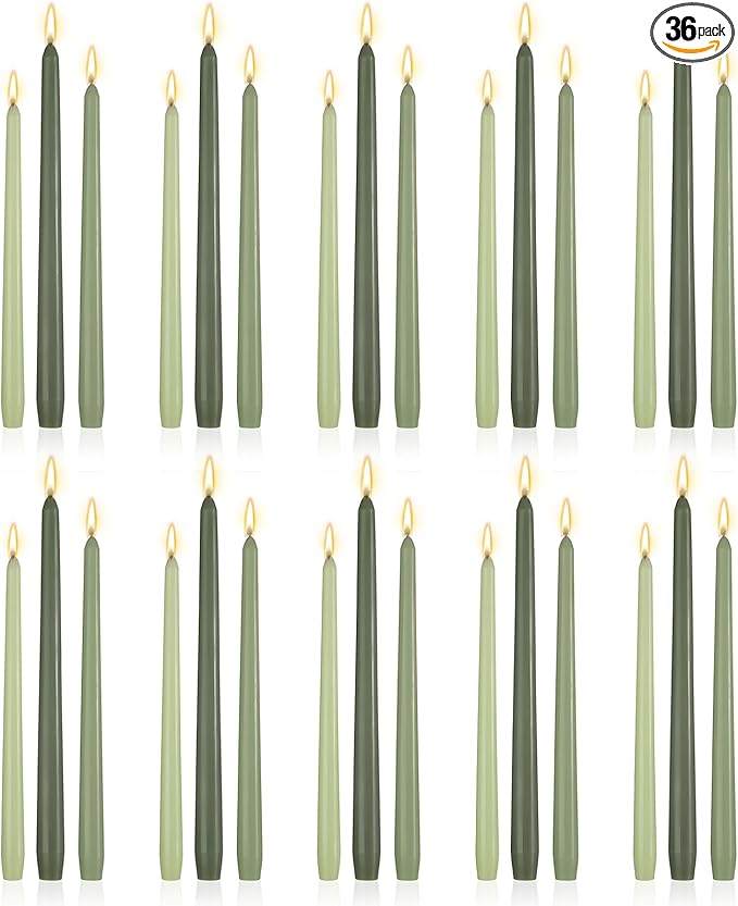 MTLEE Taper Candles 8/10/12 Multi Height Unscented Taper Candles 8 Burn Hours Taper Candles for Dinner Decorative Candles Home Decoration Wedding Party Candlesticks (Gradient Green,36)