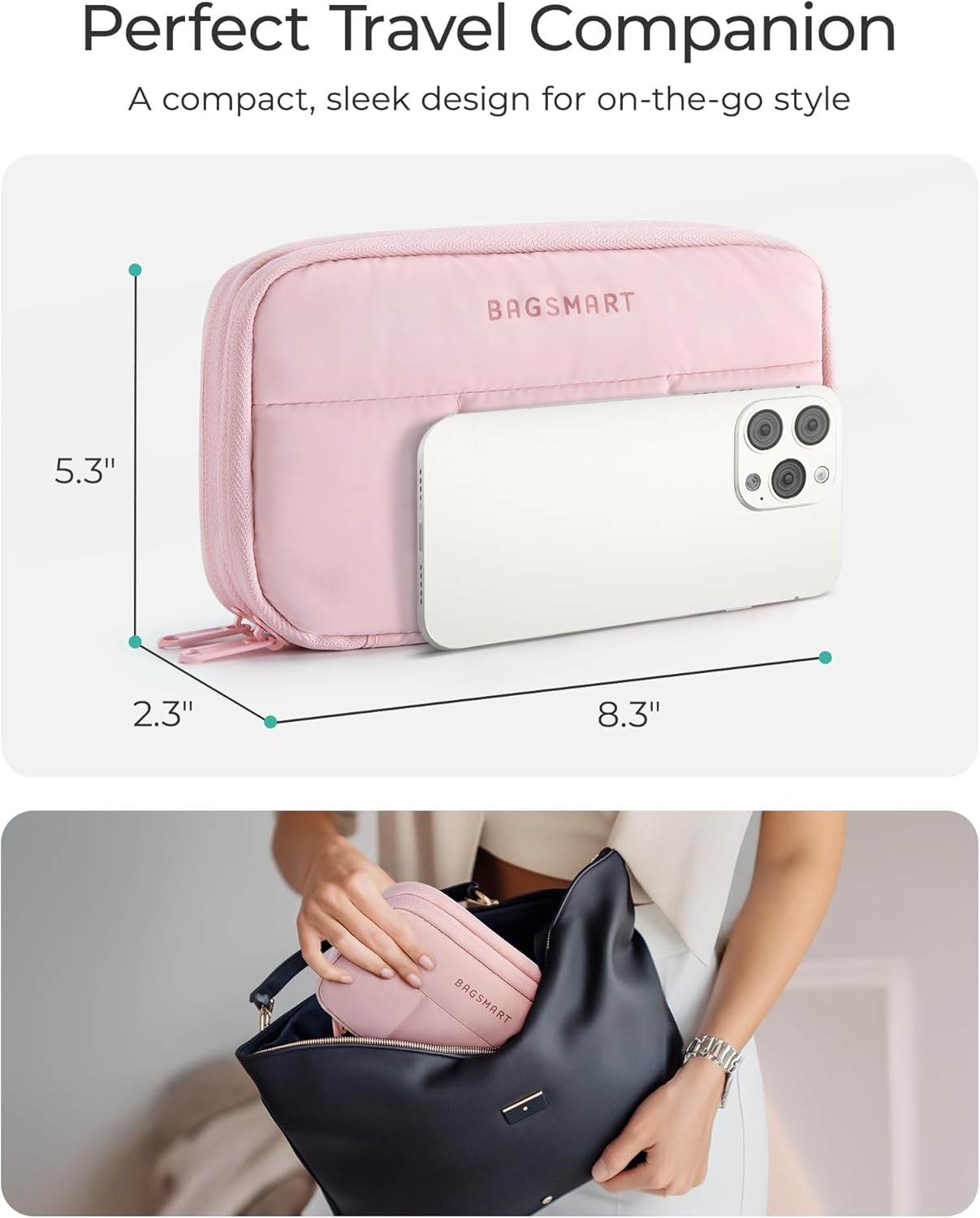 BAGSMART Electronics Organizer Travel Case, Cord Storage for Chargers Cables Phones, Compact Tech Accessories Pouch