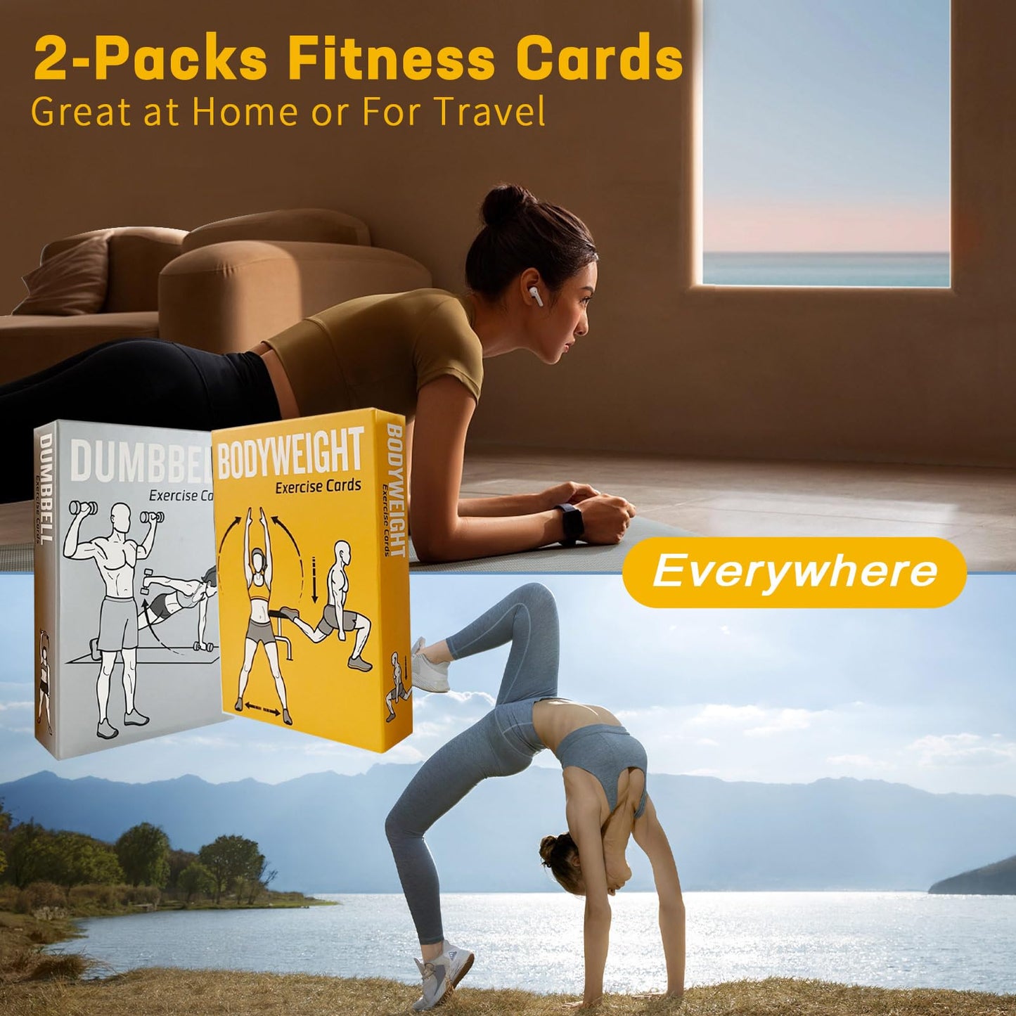 ELAORY Bodyweight & Dumbbell Workout Cards - 100 Large 5"x3.5" Exercise Cards with 24 Strength Moves, Home & Gym Fitness Cards for Men & Women, Beginner Fitness Guide