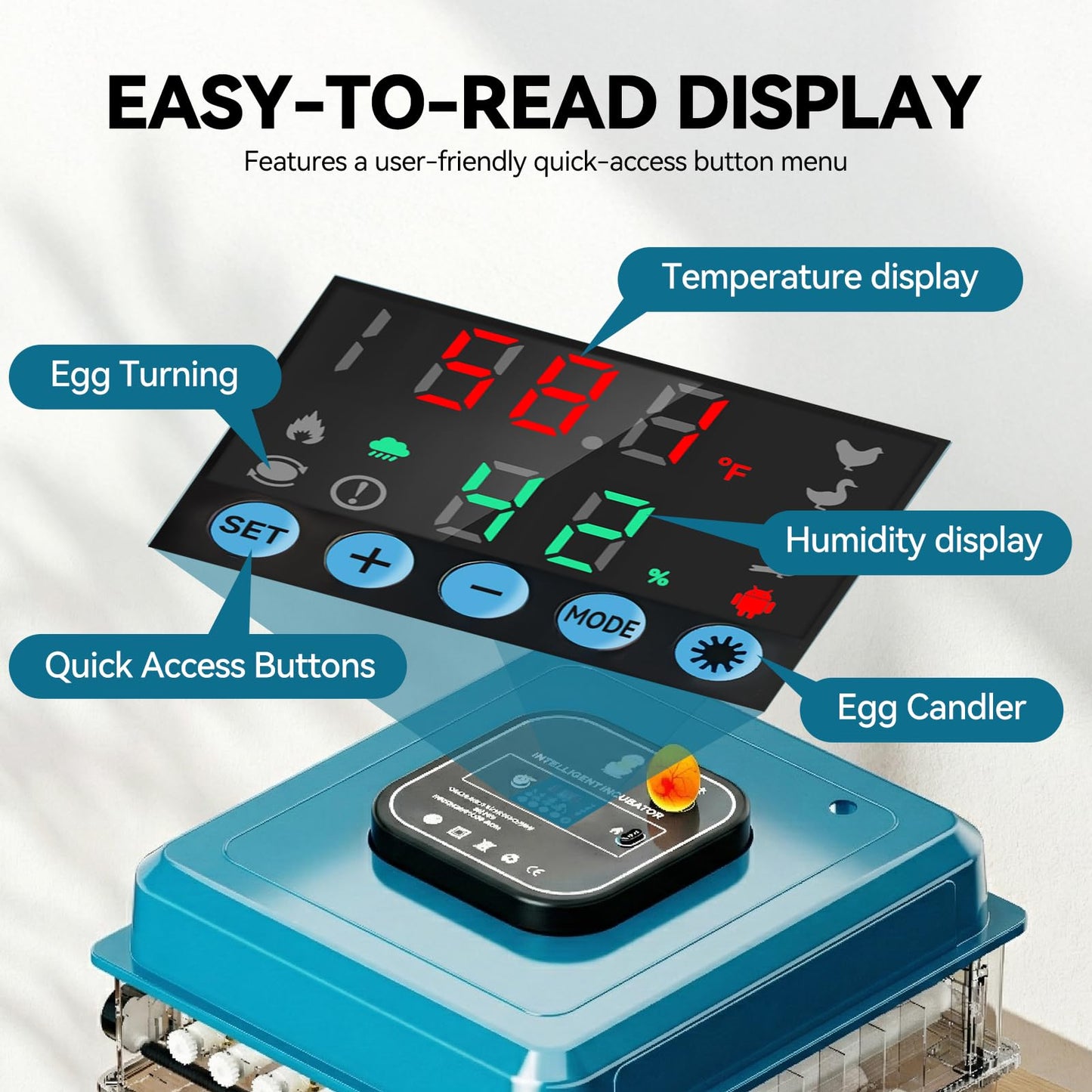 Incubators for Hatching Eggs, 136 Eggs Incubator Digital Poultry Hatcher with Auto Egg Turning, Temp & Humidity Display, 5 Modes, Day Counter & Egg Candler for Chicken/Duck/Goose/Quail