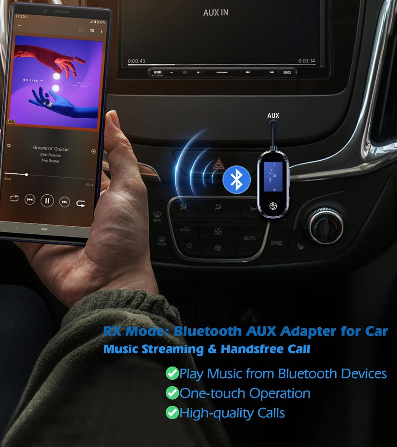 KAIY 2 1, Bluetooth Transmitter Receiver in Low Latency AUX Adapter with LCD Screen, Airplane Bluetooth Adapter
