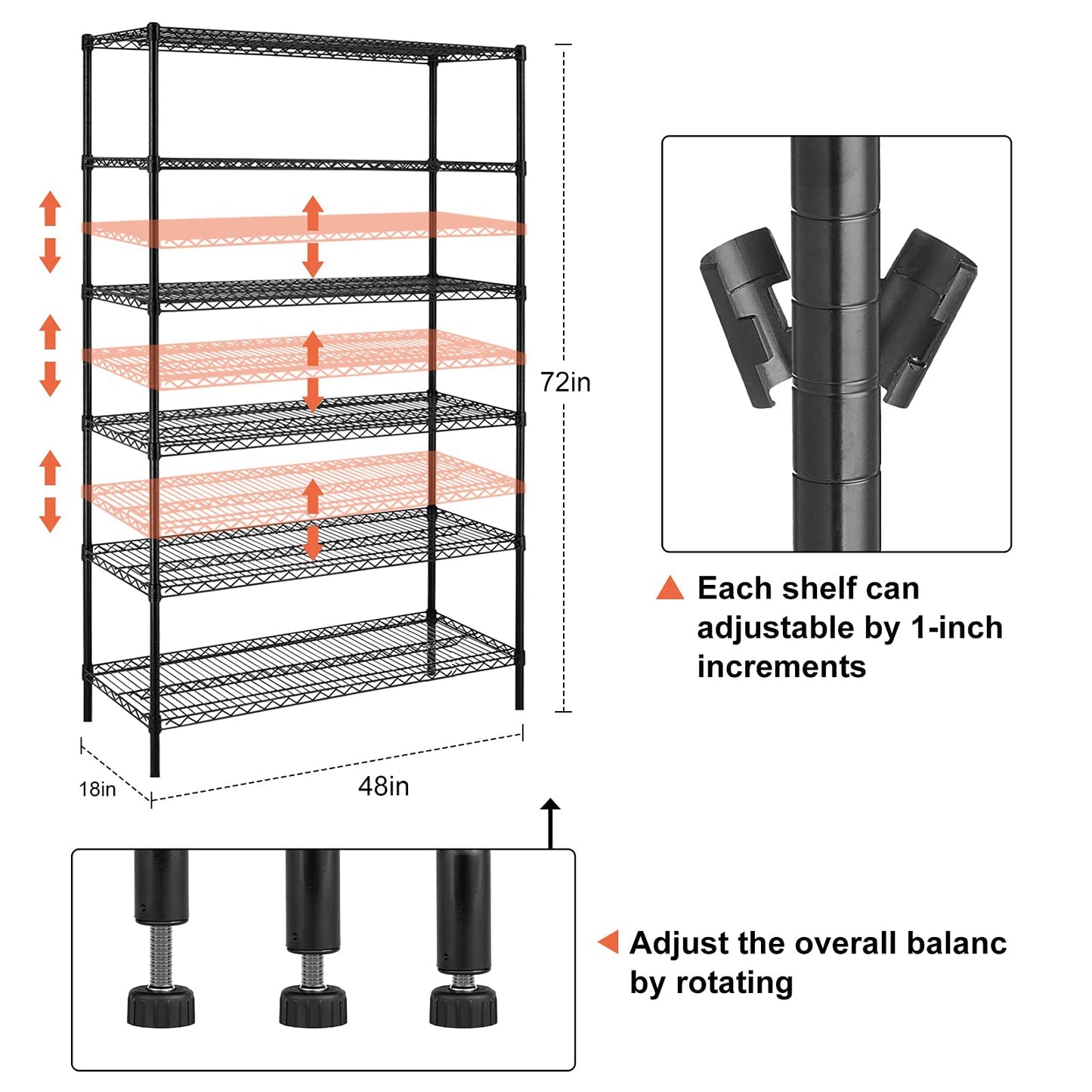 Meet perfect 6-Tier Wire Shelving Unit with Wheels, 72" H x 48" W x 18" D Heavy Duty Metal Shelf, 6000LBS Capacity Adjustable Utility Storage Rack for Garage Pantry Kitchen Warehouse