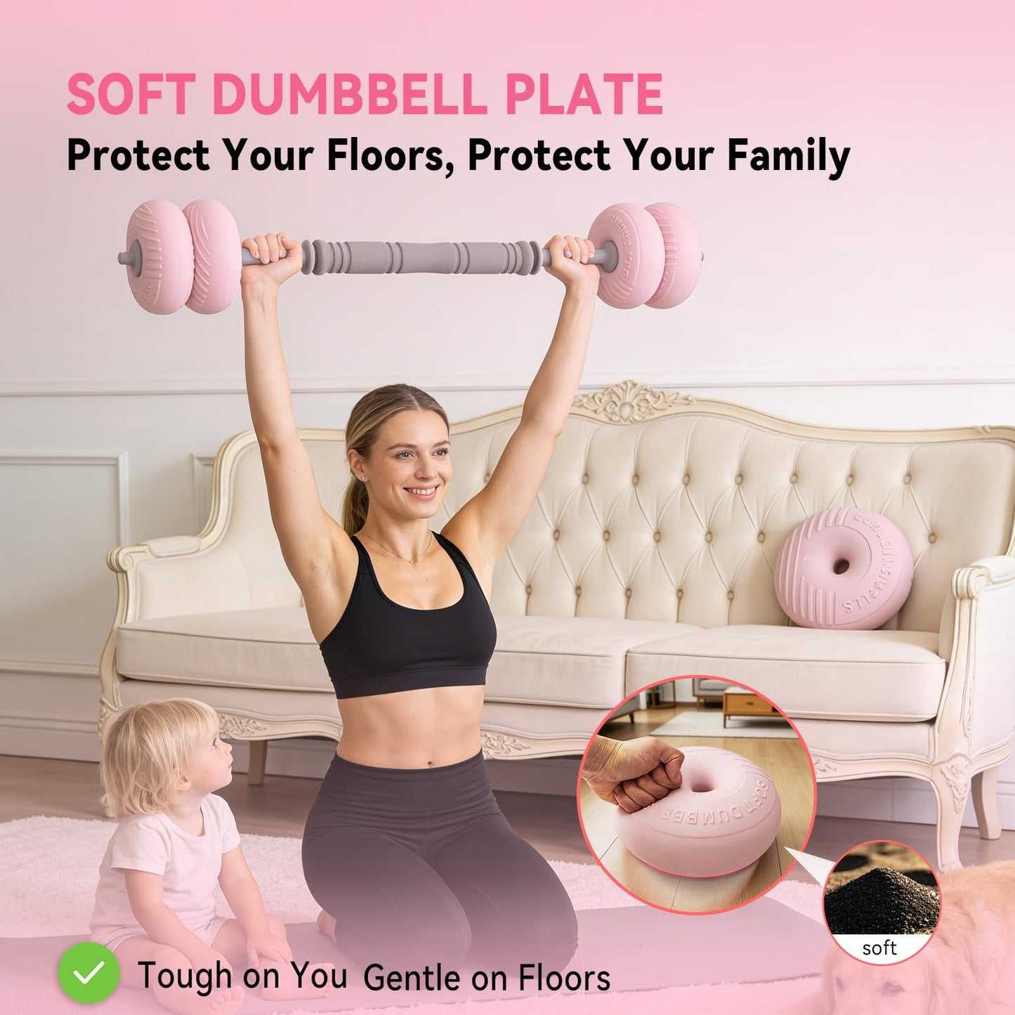 Adjustable Dumbbell Set 13LB/18LB/22LB/35LB, 4-in-1 Soft Shell Weight Set with Connector, Converts to Barbell & Kettlebell, Strength Training Equipment for Home Gym, Ideal for Women & Beginners