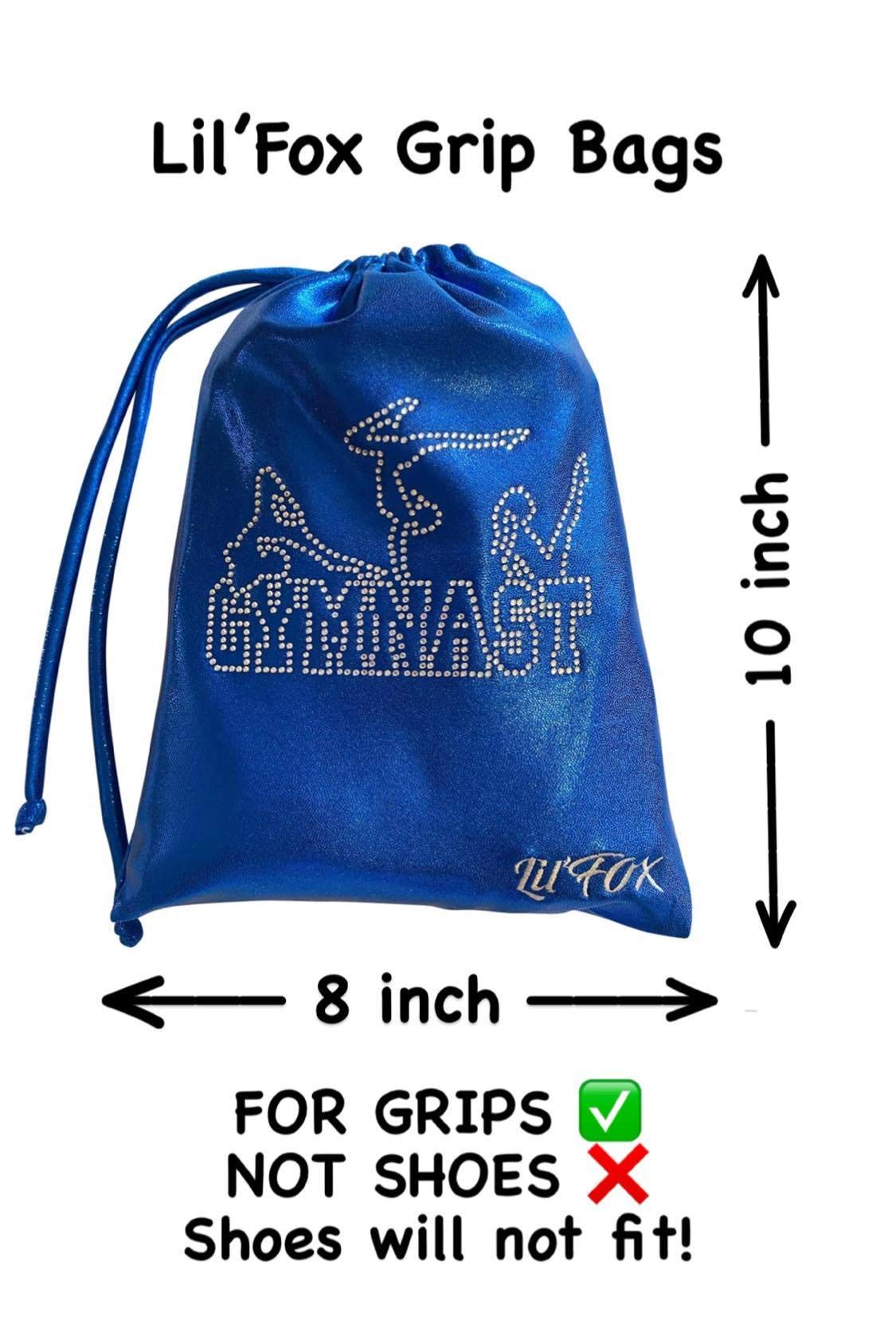 LIL'FOX 8"x10" Drawstring Gymnastics SMALL GRIP BAG 26x20cm - Lightweight Bag for Personal Equipment - Shiny Foil Rhinestones