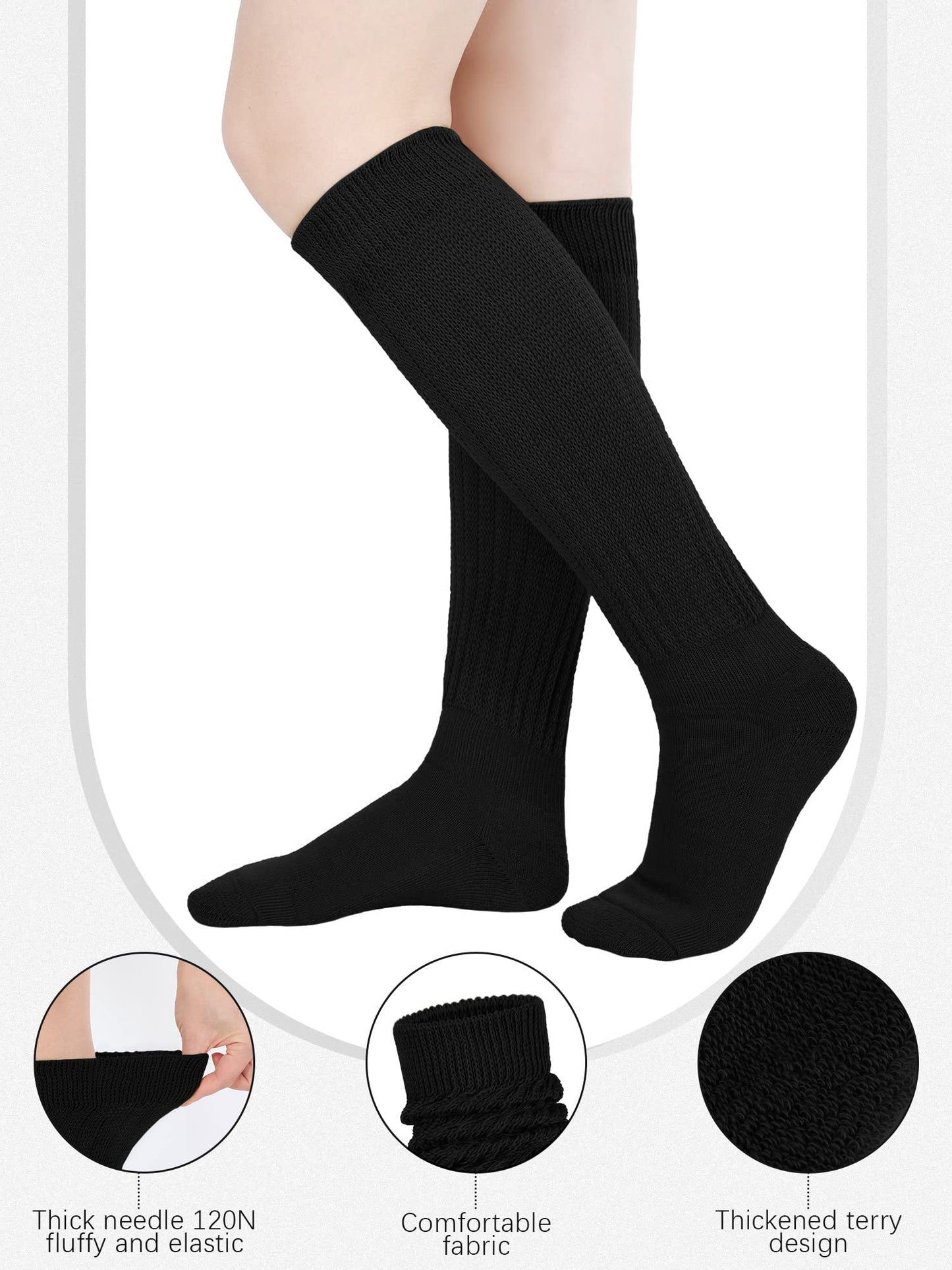 Bencailor 6 Pairs Women Slouch Socks Soft Cotton Scrunch Sock Knee High Stacked Boot Socks for Women Men 80s 90s(Black,5-9)