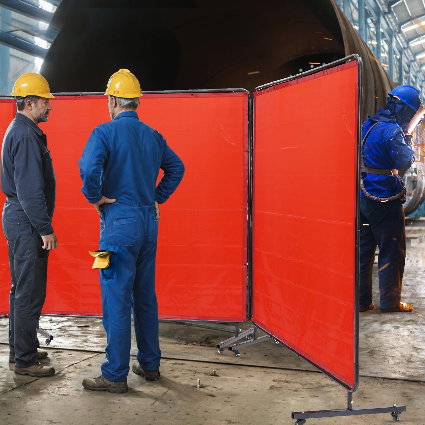 VEVOR Welding Screen with Frame, 6' x 6' 3 Panel Welding Curtain Screens on 12 Swivel Wheels (6 Lockable), Welding Protection Screen Moveable & Professional for Workshop, Red
