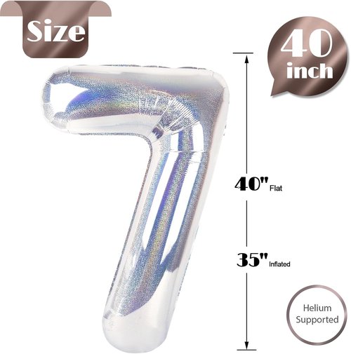 Laser Silver 7 Balloon - 40 Inch Number Balloon for 7th Birthday Decorations | Perfect for Girls and Women