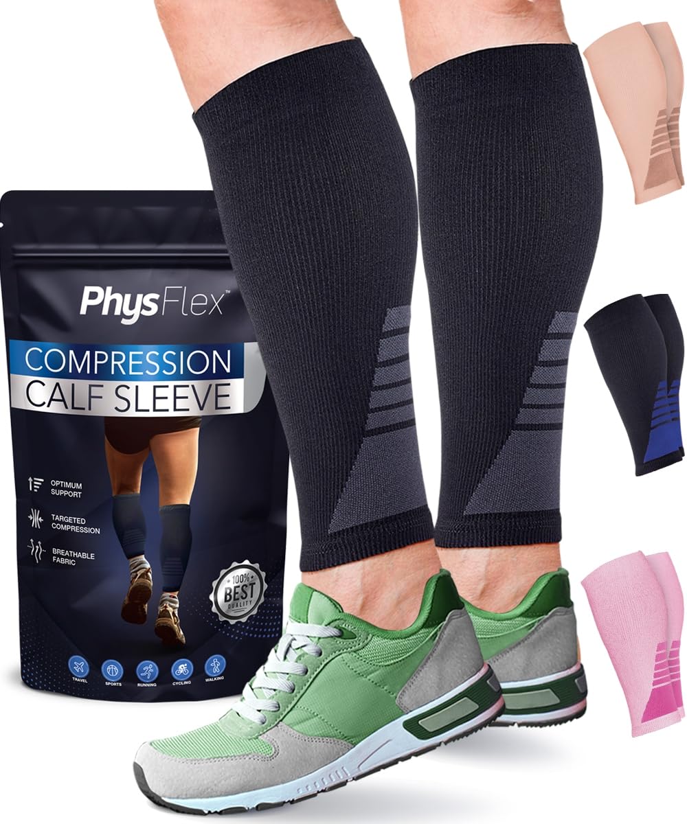 Calf Compression Sleeves for Men and Women - (1 Pair) Footless Compression Socks Support for Varicose Vein, Nursing, Pregnancy, Running - Leg Sleeve Brace for Shin Splints, Pain Relief and Swelling