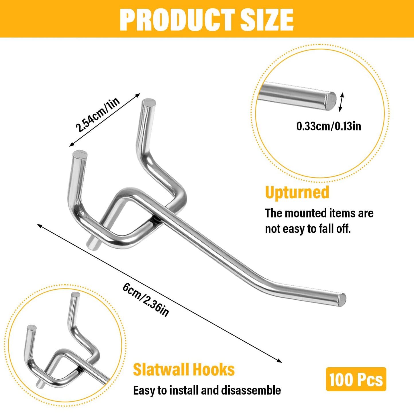 Meyeyaia 100 Pcs Pegboard Hooks 2 Inch Peg Board Shelving Hooks Peg Board Organizer Accessories Pegboard Wall Display Hanging Holders for 1/8 and 1/4 Garage Storage Organizer Tools (Silver)