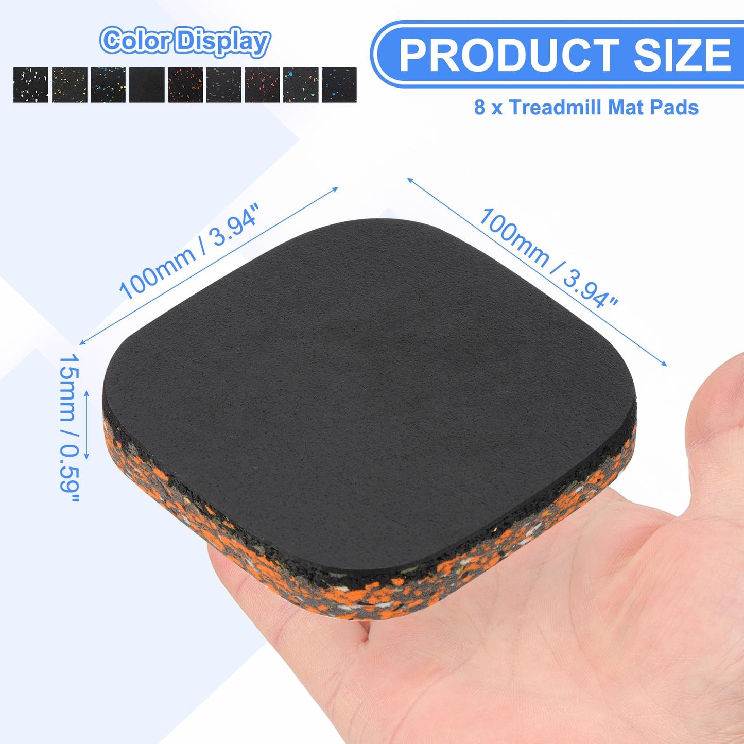 PATIKIL 8 Pcs Treadmill Mat Pads, 4x4x0.6 High Density Foam Anti Vibration Pad Sound Proof Floor Mat Exercise Equipment Mat for Carpet Protect Noise Reduction Home Gym, Black