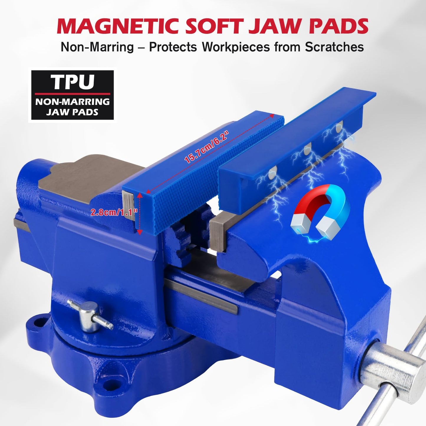 6-Inch Bench Vise with Jaw Pads, Heavy Duty Workbench Vise with Anvil, 360° Swivel Locking Base, 4500 lbs Clamping Force Bench Vice for Woodworking, Drilling, Pipe Cutting
