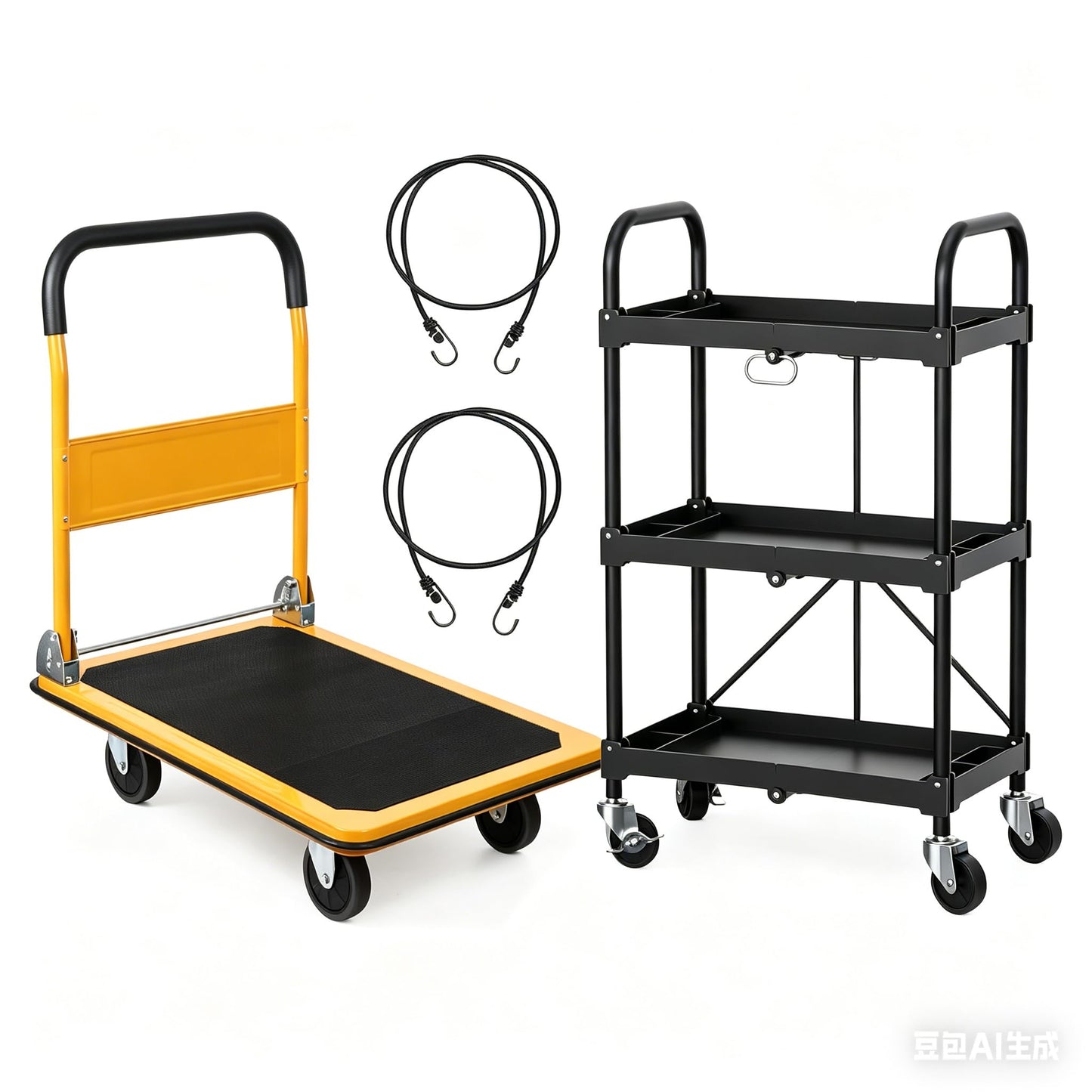 LEADALLWAY Platform Truck Large Size 880lbs 35.8x24x34.3inches Yellow with 2 Rope+Collapsible Service Cart
