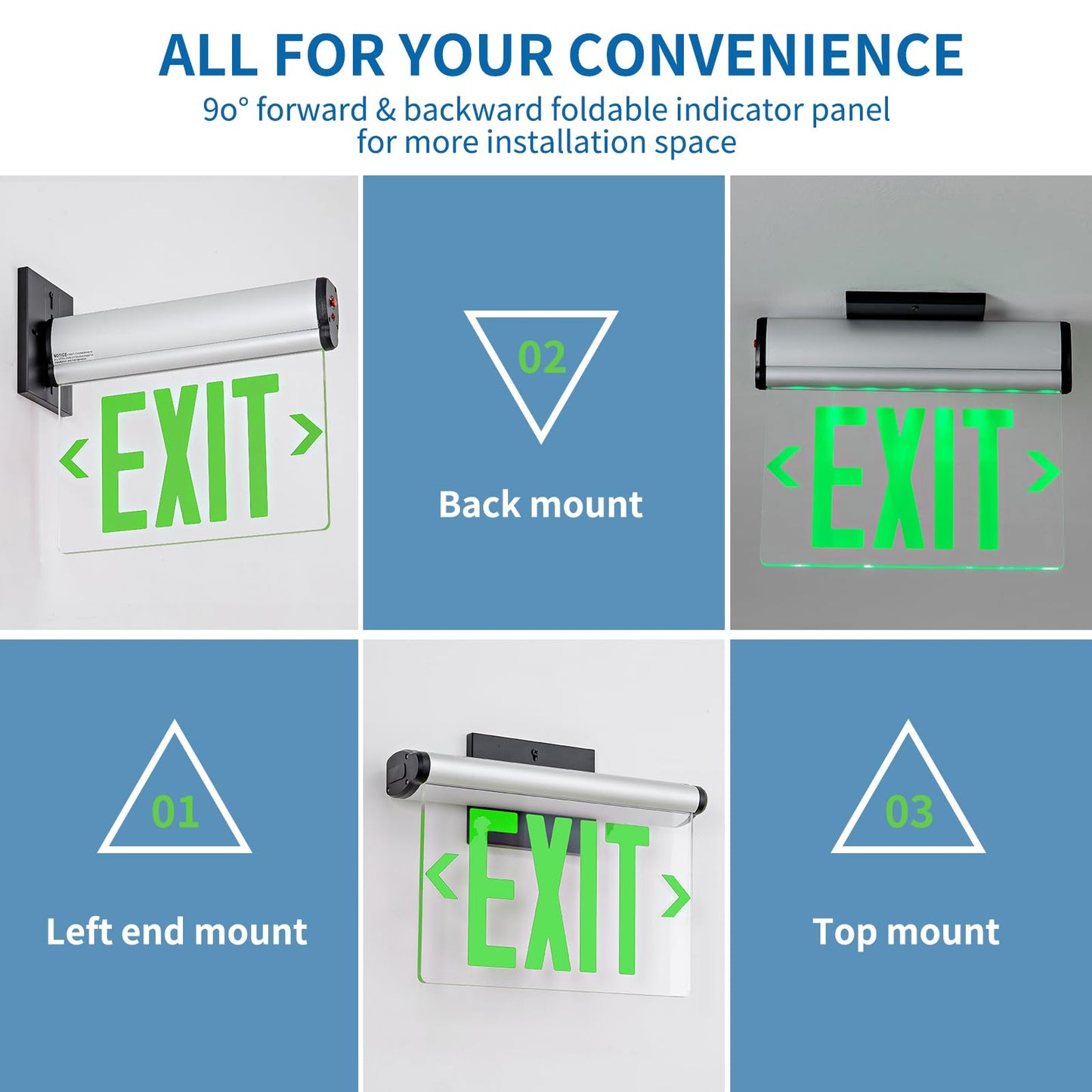 TANLUX Green Exit Signs for Business, LED Edge Lit Exit Sign, UL 924, Hardwired Emergency Exit Lights with Battery Backup, Aluminum Housing with Rotating Acrylic Clear Panel, AC 120/277V, 1 Pack