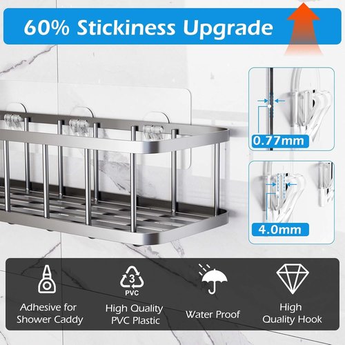 Lsnisni Shower Caddy Adhesive Replacement - 12 Pack Waterproof Hooks for Bathroom & Kitchen Racks