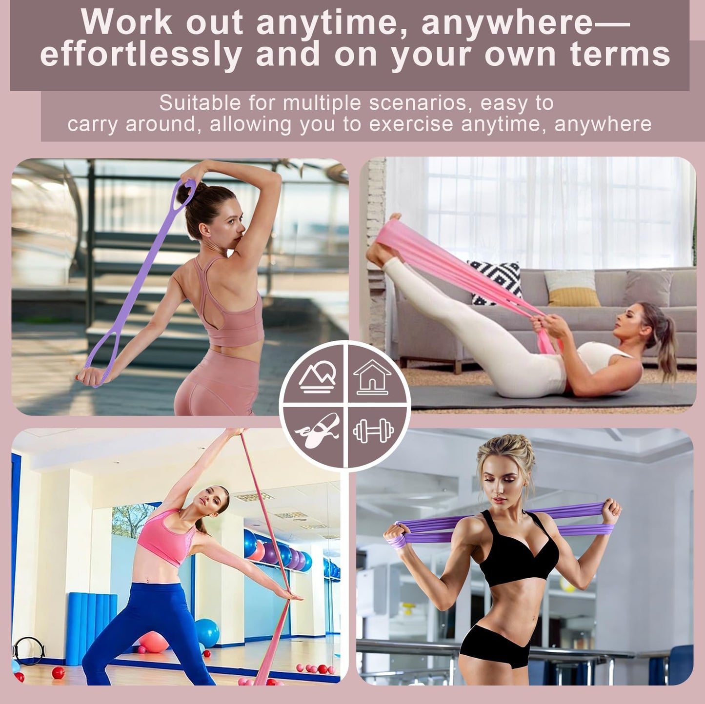 Muaoush Resistance Bands, Figure 8 Resistance Band, 4 Pack - Latex-Free Exercise Bands for Home Gym, Strength Training & Physical Therapy | Yoga, Pilates, Glute Workouts | Portable Elastic Bands