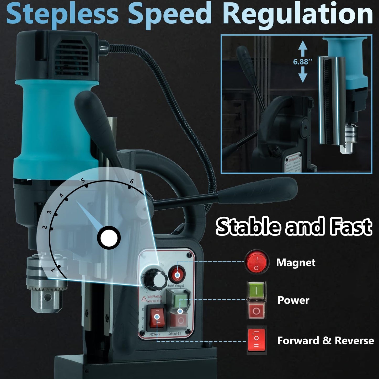 Zinnore Mag Drill Press, 1150W Magnetic Drill Press, 2360lbf /10500N Mag Force, Portable Electric magnet press machine for Metal Surface