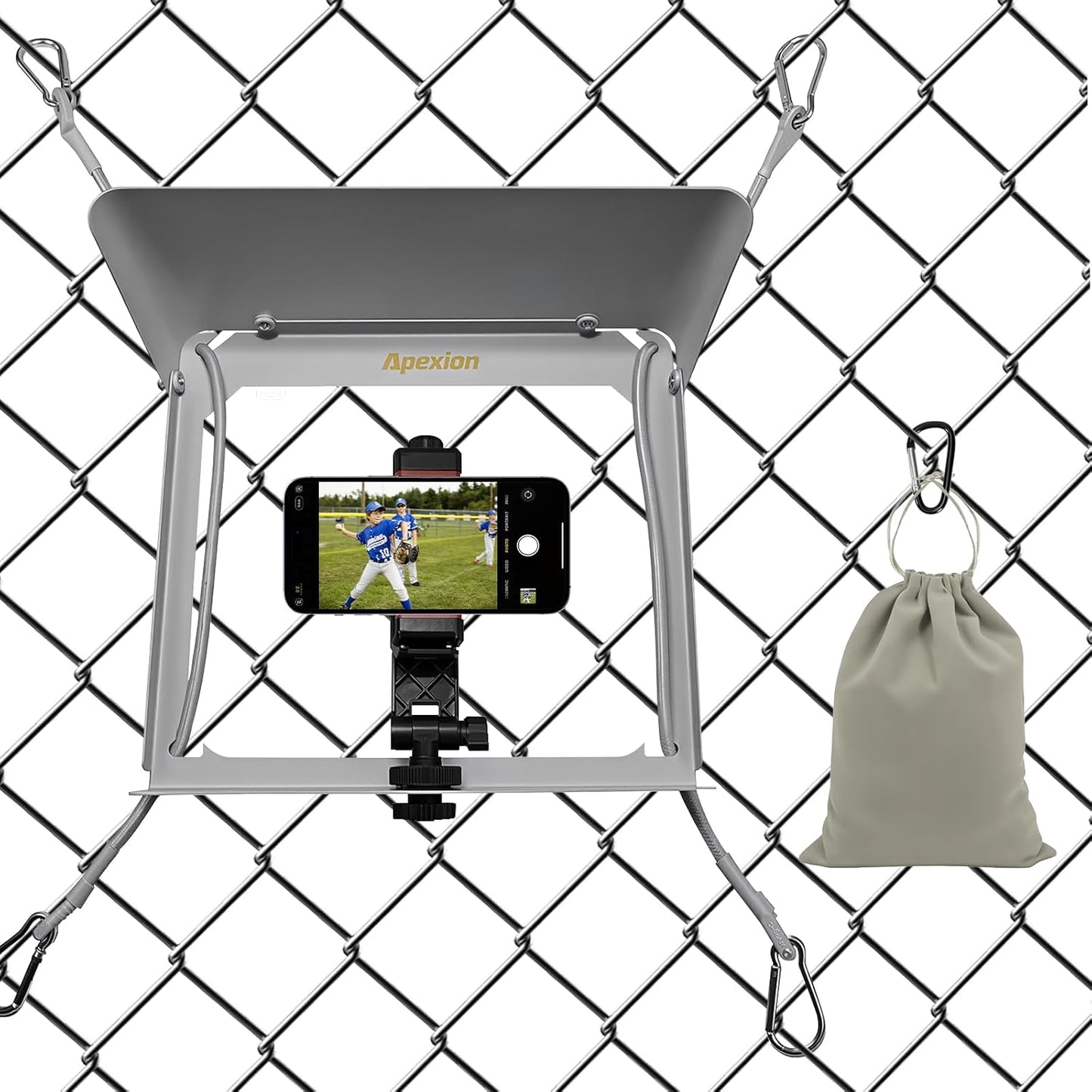 Apexion Baseball Training Equipment, Phone Stabilizer, Game Changer Fence Mount, Universal with Sunshade, Streaming