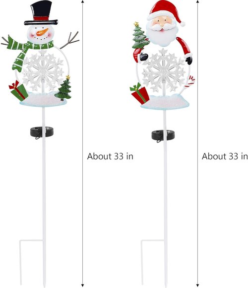 FORUP Solar Christmas Yard Decorations - Outdoor LED Snowflake Pathway Lights | Set of 2 Metal Garden Stakes
