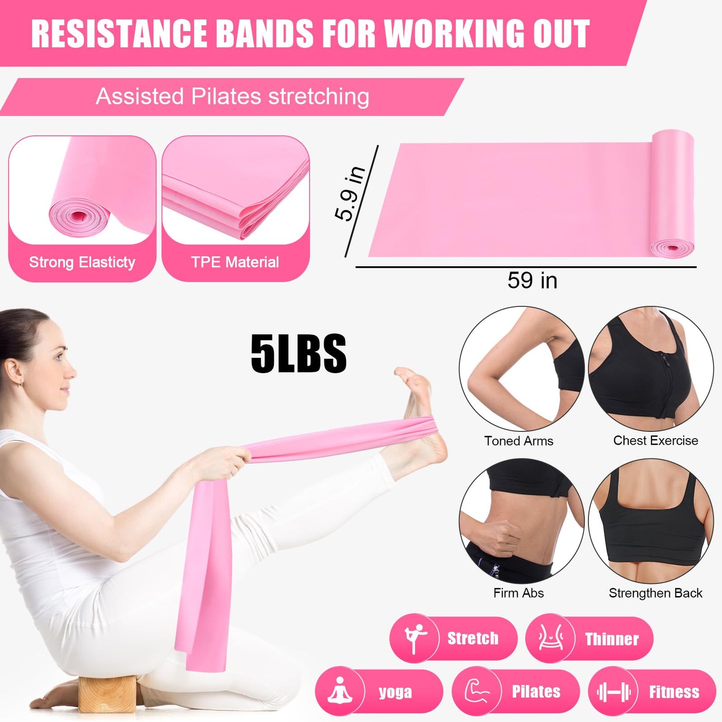 Silipull 10 Pcs Pilates Ring Blocks Set for Women Home Yoga Equipment Accessories Pilates Ring Circle and Ball Workouts Gift Include Ball Yoga Circle Resistance Bands Block Straps Gym Bag(Pink)