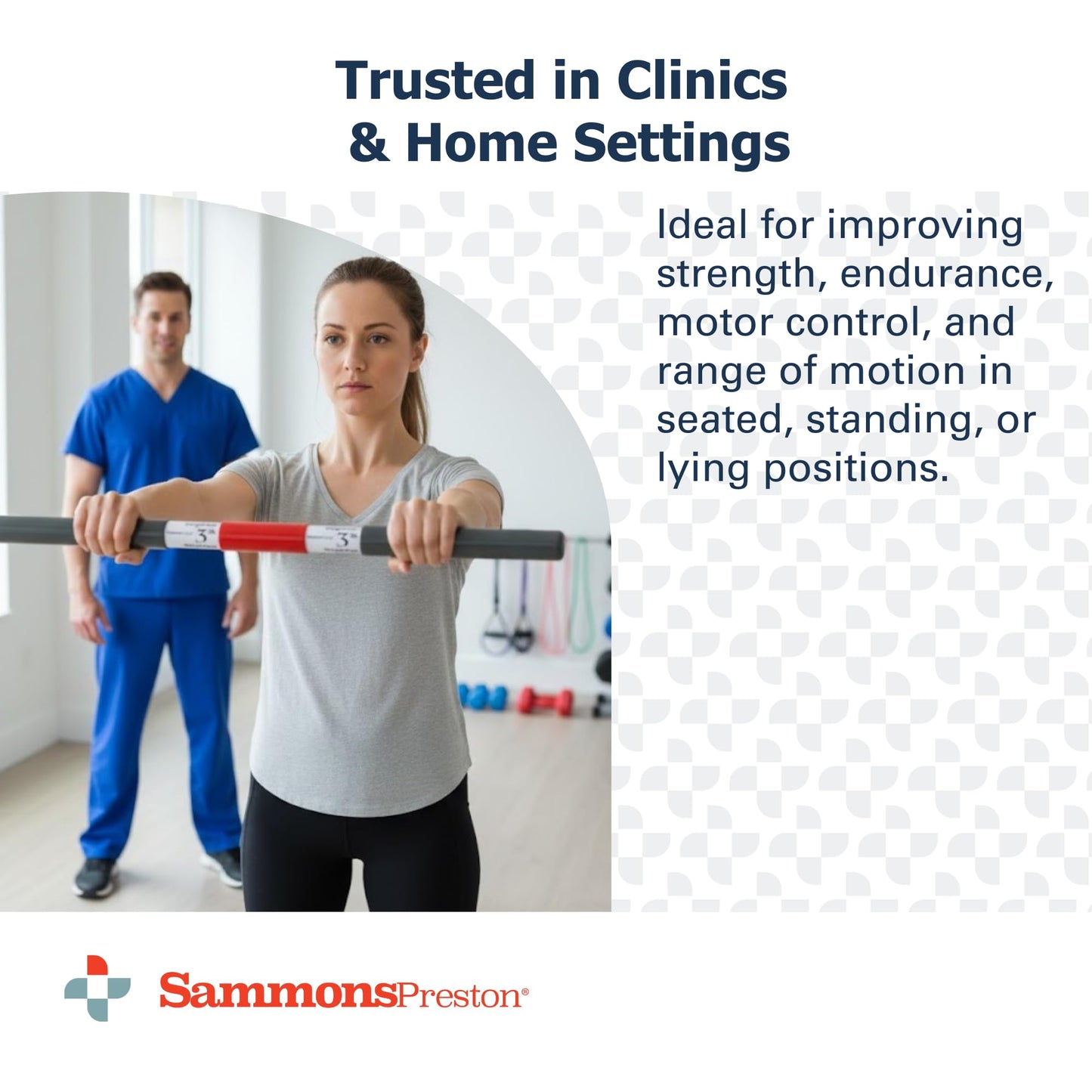 Sammons Preston Rehab Weight Bar, Red, 3 Pounds, Weighted Bar for Exercise, Color-Coded Bars with Grip, Physical Therapy Equipment for Home & Clinical Use, 30" Compact Design