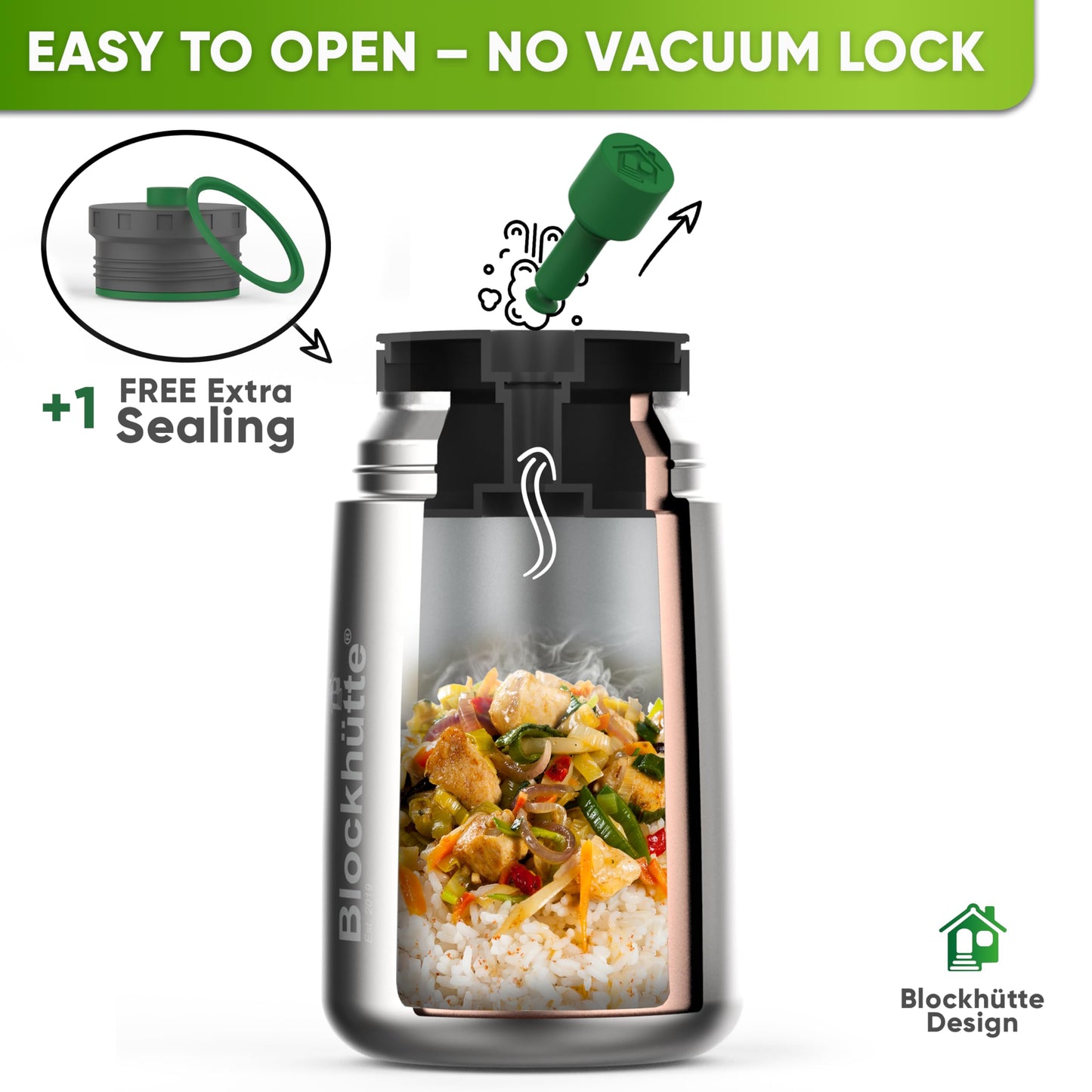 Blockhütte Thermos for Hot Food - 34 oz Vacuum Stainless Steel Thermal Lunch Box, Leakproof Soup Thermos, Wide Mouth Insulated Food Jar