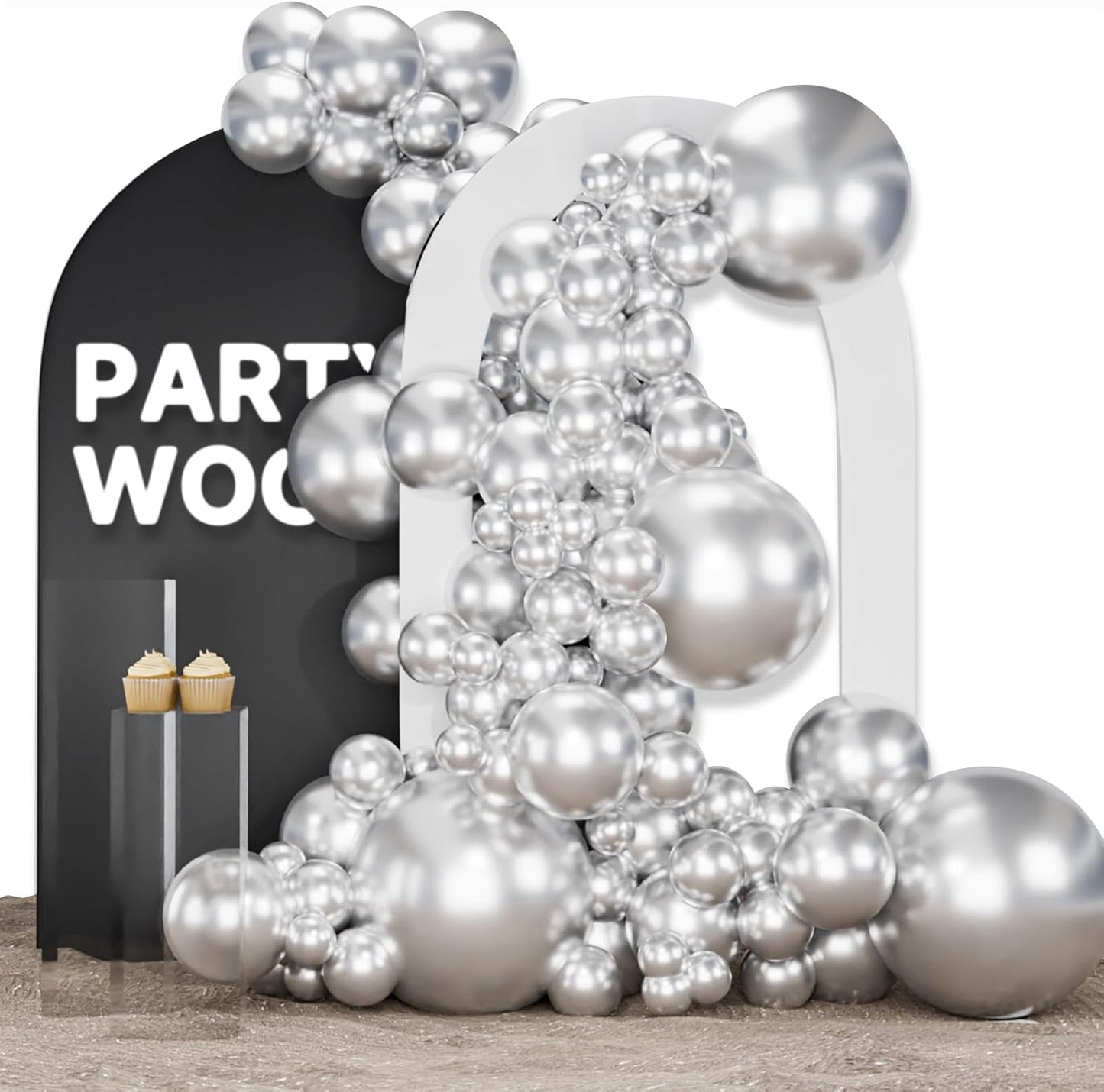 PartyWoo Silver Balloon Arch Kit - 155 Pcs in Various Sizes for Birthday, Graduation, Wedding Decor