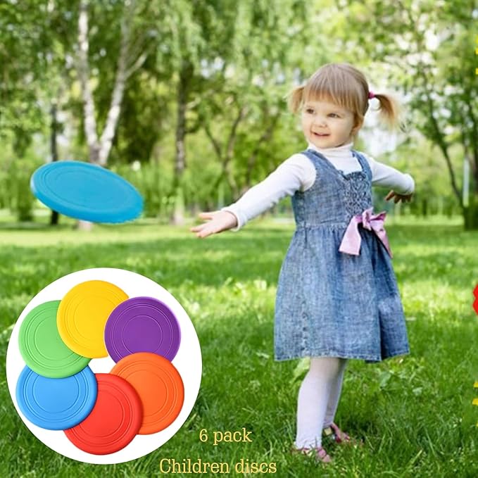 Kids Flying Disc Toy Outdoor Playing Lawn Game Disk Flyer for Kindergarten Teaching Soft Silicone Colorful 6 Pack Bulk Set…