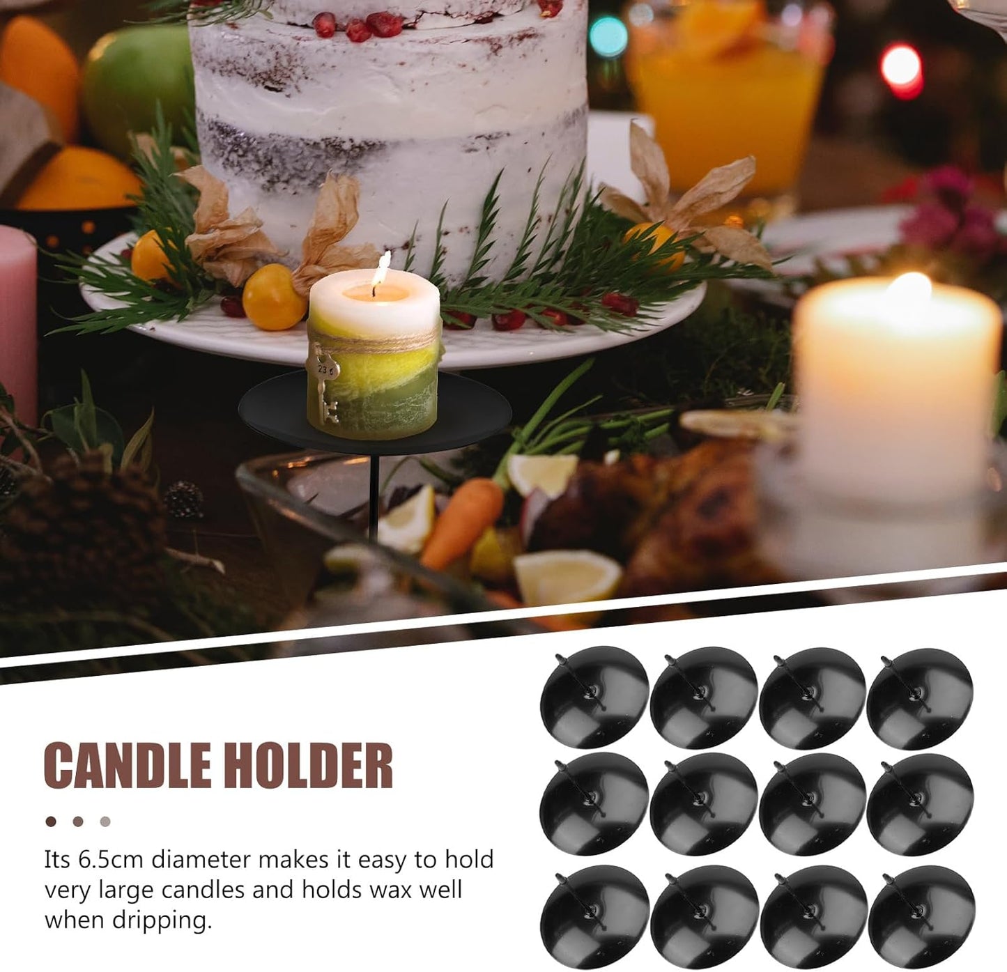 Yardwe Candle Holders - Metal Fixators with Spikes | 12 Pack for Pillar Candles & Wreaths - 2.75x2.55 Inch