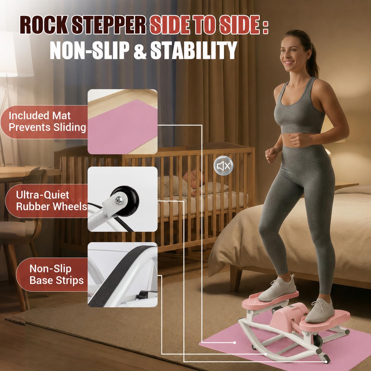 Rock Stepper for Exercise at Home, Rocking Stepper Side to Side with Resistance Bands & Digital Display, 300 LBS Capacity Full Body Workout Low-Impact Knee-Friendly Anti-Slip Side Stepper