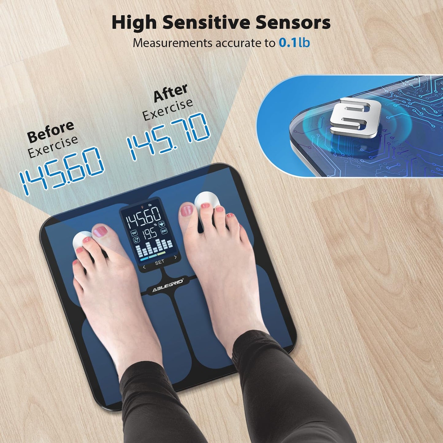 ABLEGRID Smart Bathroom Scale for Body Weight, Digital Body Fat Scale with LED Column Trend Display, BMI,Muscle Mass,Body Type, Accurate Home Weighing Scale for People with APP-Free Mode, 400lb