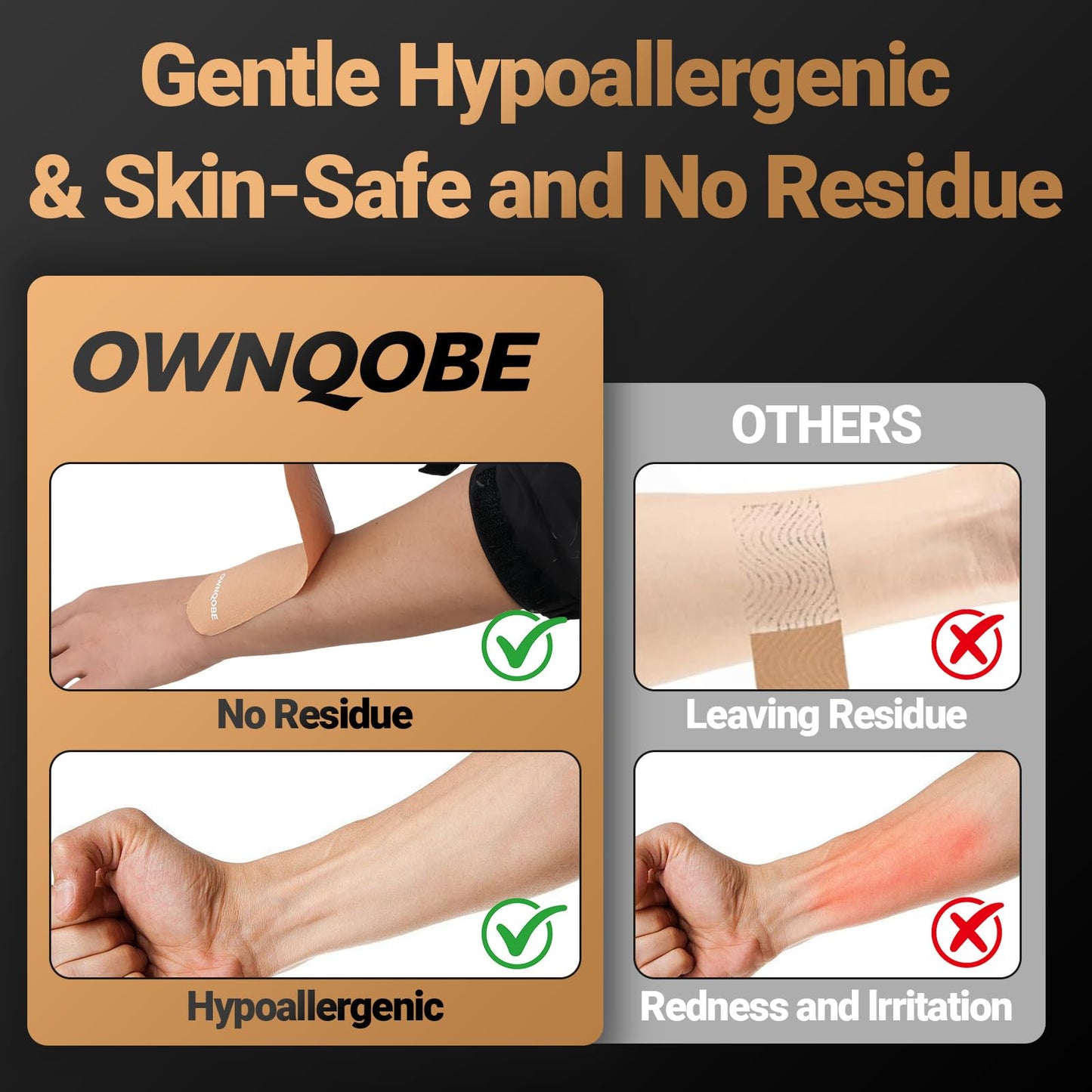 OWNQOBE Kinesiology Tape Precut (2 Rolls, 40 Strips) –Waterproof, Latex-Free Hypoallergenic Athletic Tape for Muscle & Joint Support –Breathable Elastic Sports Tape for Recovery & Shoulder Pain Beige