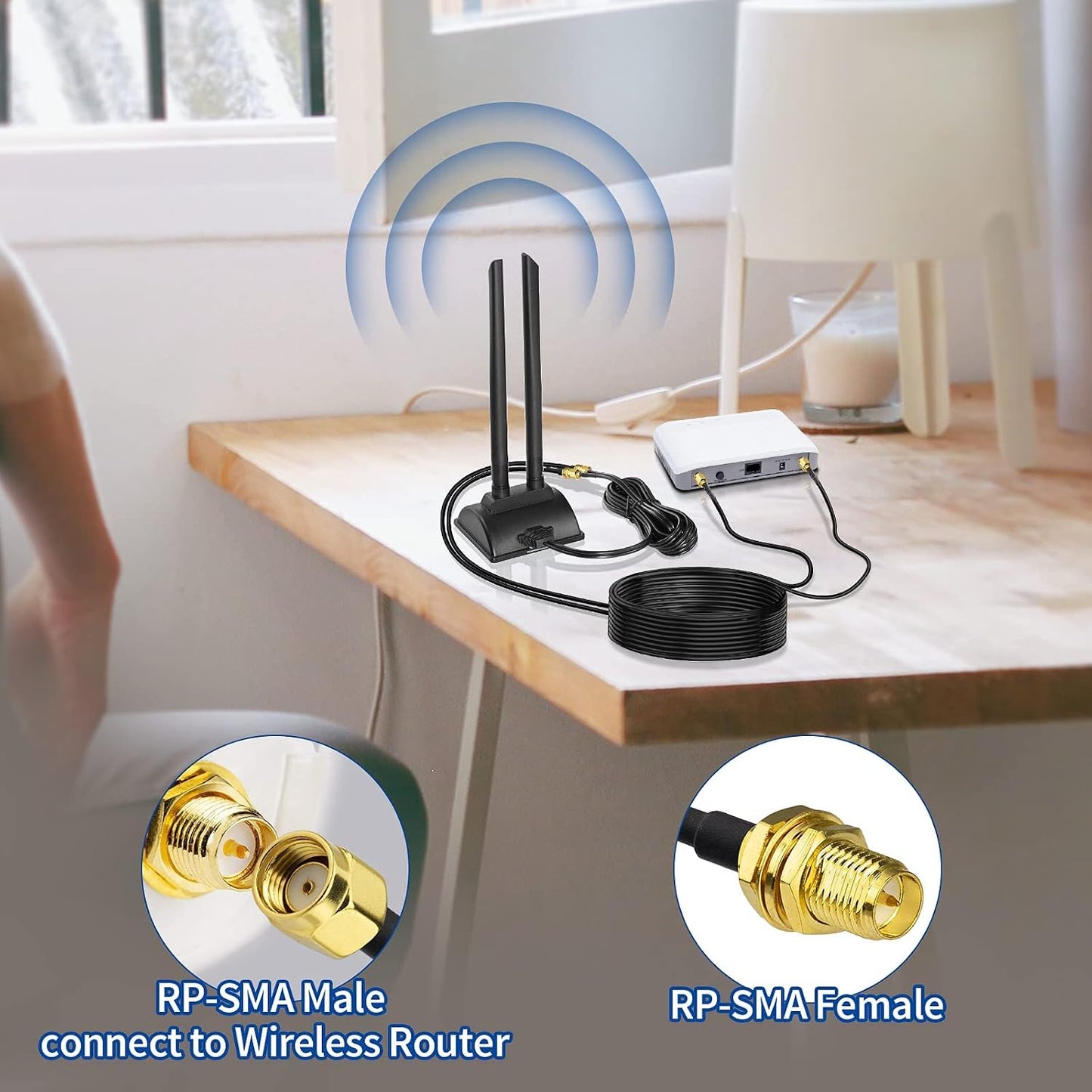 2-Pack RG174 3m 10 Bingfu WiFi Antenna Extension Cable RP-SMA Male to RP-SMA Female Bulkhead Mount Cable feet for WiFi