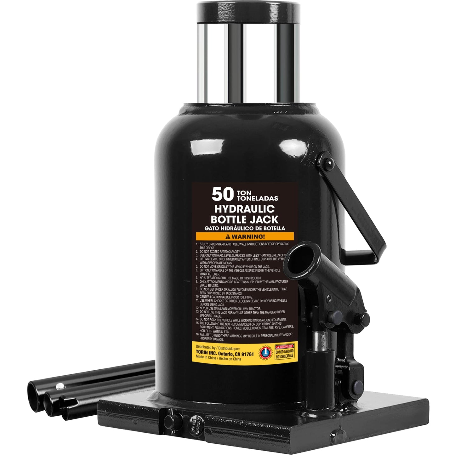 Torin 50 Ton (100,000 LBs) Capacity Low Profile Hydraulic Welded Heavy Duty Bottle Jack, AT95007B , Black