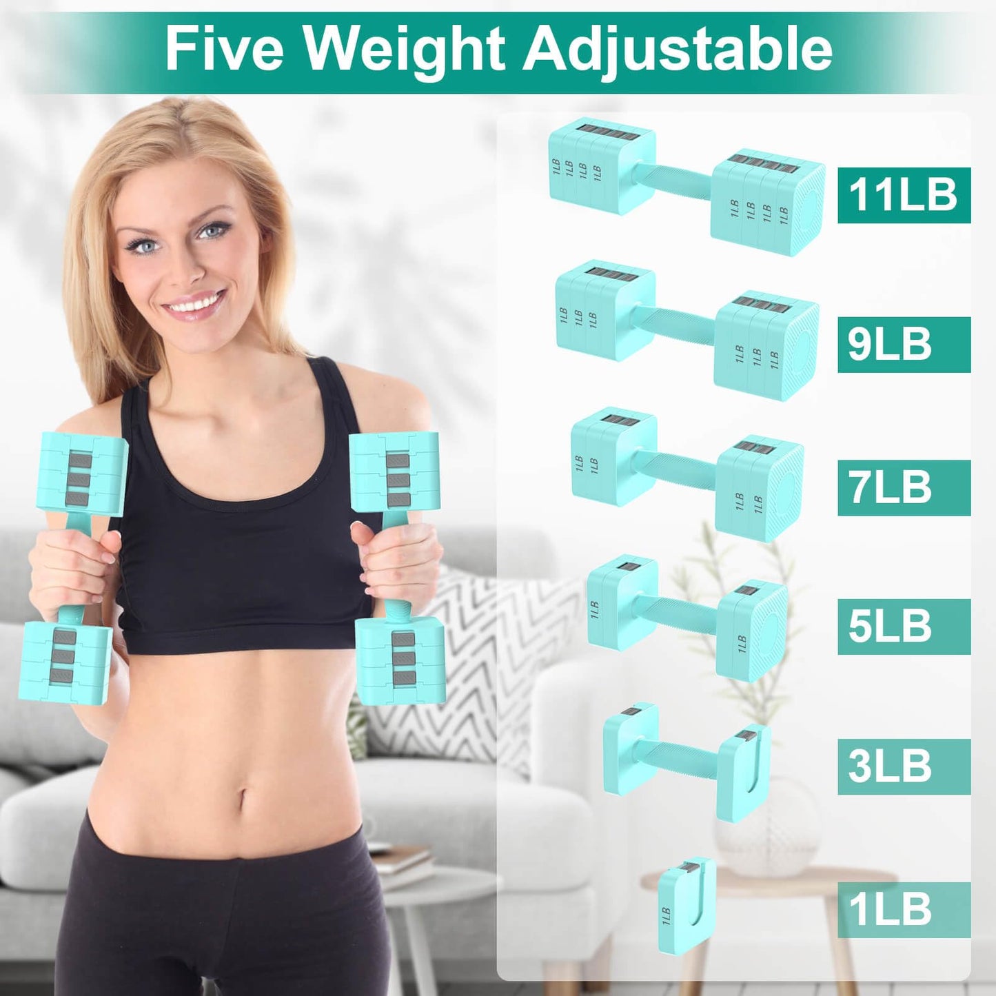 Hezeyferg 22LBS Adjustable Dumbbells Set, Hand Weights Sets with 5 Levels 3lb, 5lb, 7lb, 9lb, 11lb, Adjustable Weight Dumbbells for Women/Men Home Gym Full Body Workout