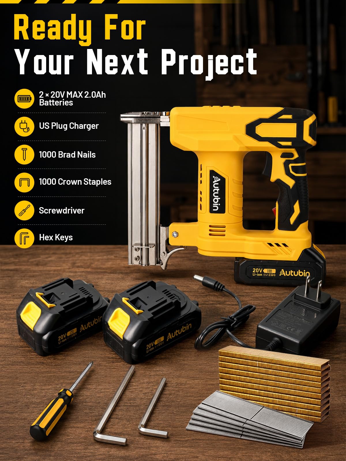 18GA Cordless Brad Nailer Compatible with Makita 18V LXT-Style Batteries, 2-in-1 Electric Nail Gun and Staple Gun Kit with 2 x 2.0Ah Batteries for Woodworking, Furniture Repair & Upholstery