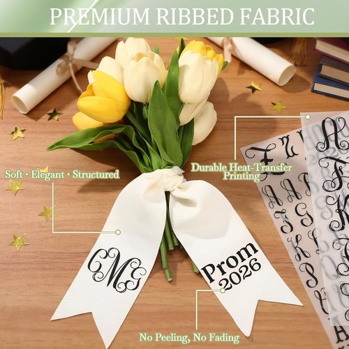 Hahafelt Custom Name Bouquet Sash - DIY Iron-On Ribbon Kit for Weddings, Senior Night & Keepsakes
