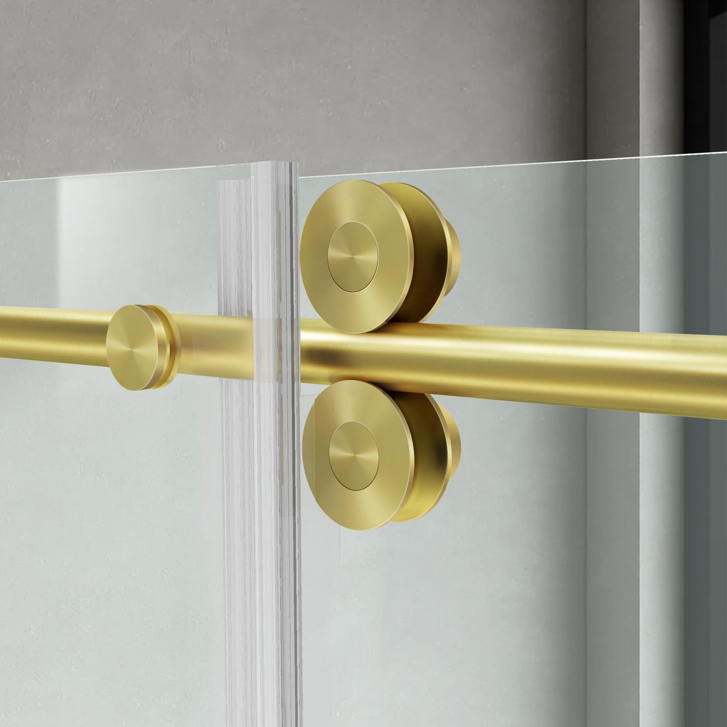 Bathroom Frameless Sliding Rectangle Shower Door, 56"-60"*60" H-Type Shower Door with 5/16" Clear Tempered Glass and Brushed Gold Stainless Steel Hardware with Reversible Handle