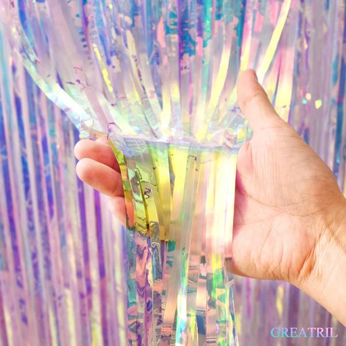 GREATRIL Iridescent Tinsel Streamers - Round-Shaped Garland for Festive Decor