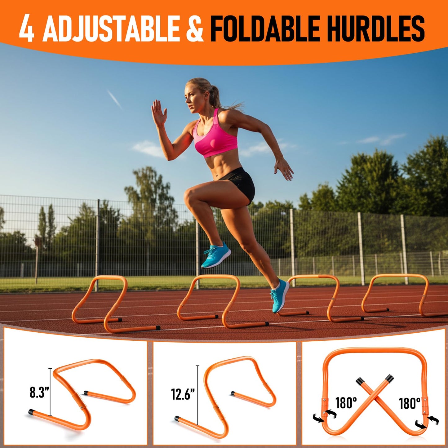 Speed and Agility Training Equipment: 5 Adjustable Agility Hurdles. 20ft Agility Ladder, Soccer Training Equipment Set for Kids Youth Adults