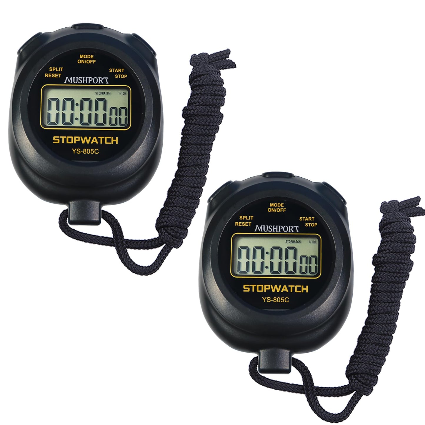 MUSHPORT 2 Pack Digital Stopwatch Sport Timer, ON/Off Countdown Large Display Simple Stop Watch for Sports Coaches PE-Teacher Referees, Black