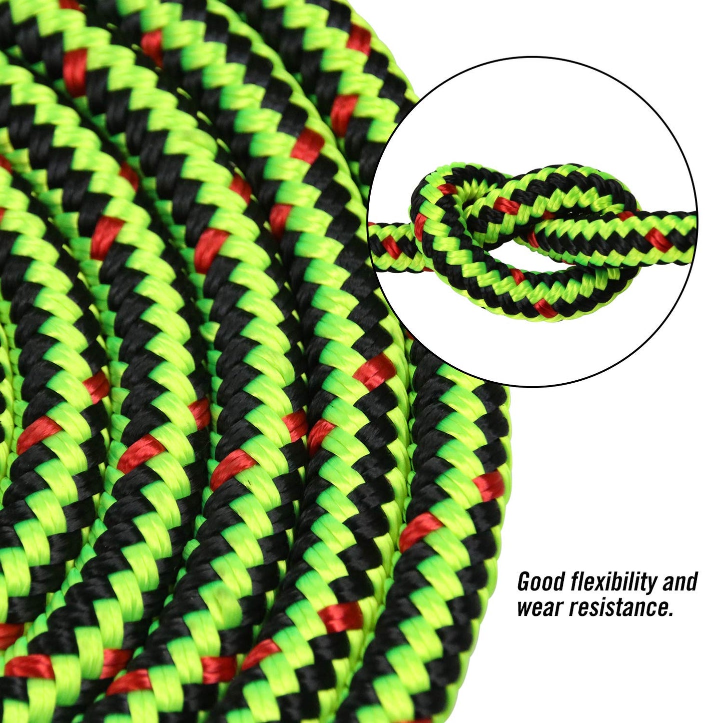 Perantlb 16 Strand Arborist Climbing Rope, UV Resistant and Weather Resistant Double Braided Boat rope1 / 2 "by 150 'Black with Green…
