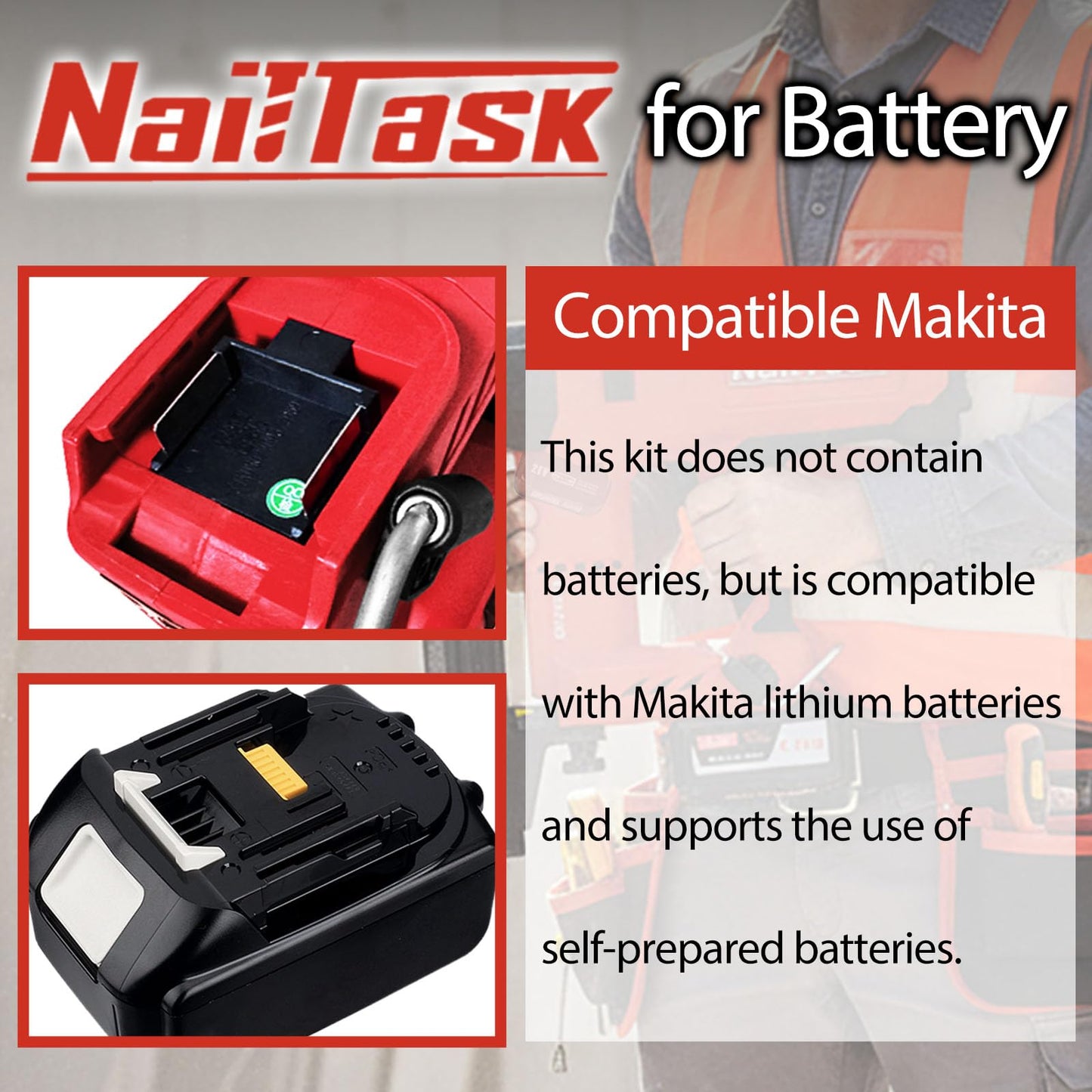 NailTask Cordless Electric Concrete Nail Gun 20V Power Pin Nailer Kit Fastener Machine Nailer Brushless Motor Tools (Without Battery) for Fastening Sheet Iron to Concrete Brick Wall Plumbing Work